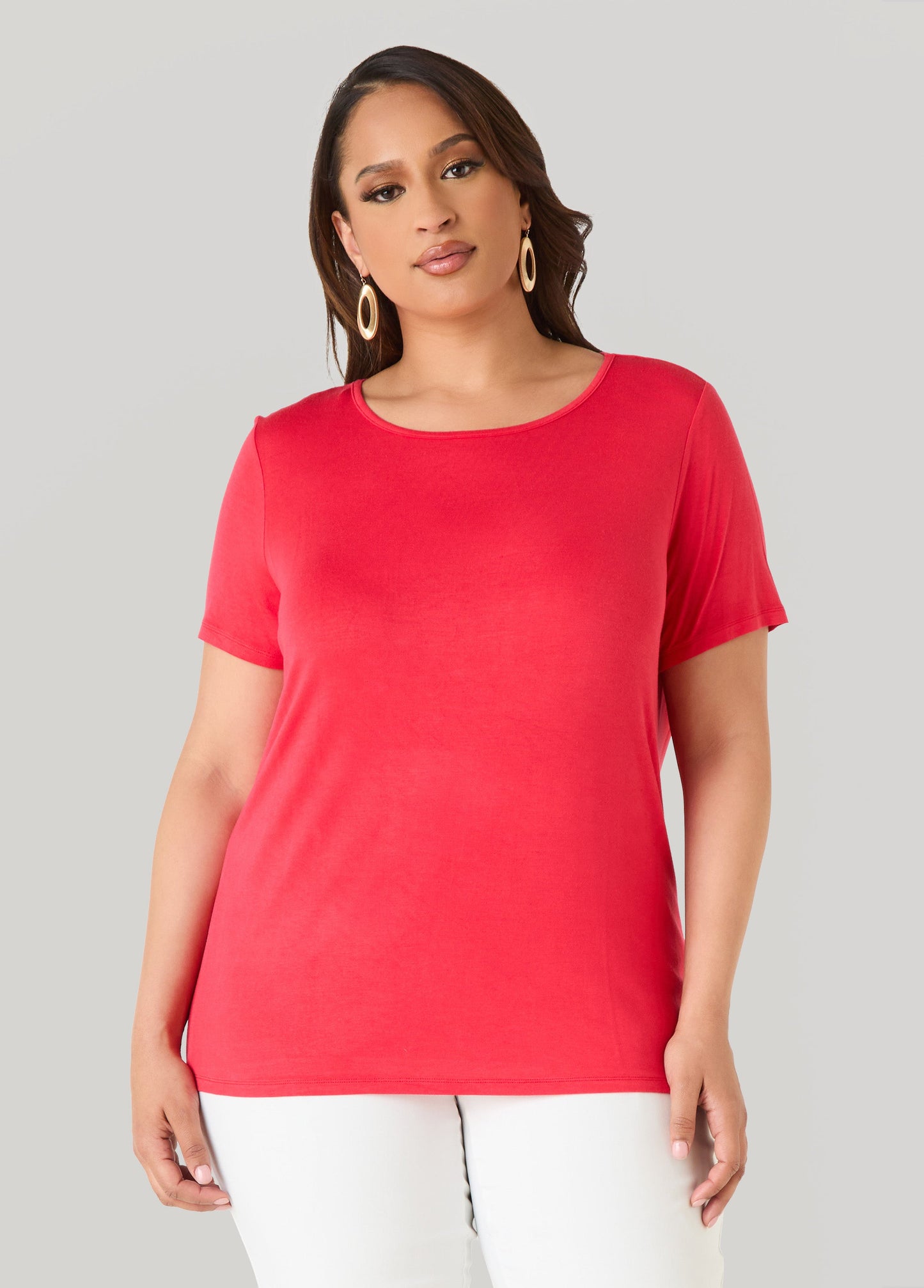 Ashley Stewart The Crewneck Jersey Tee Poinsettia