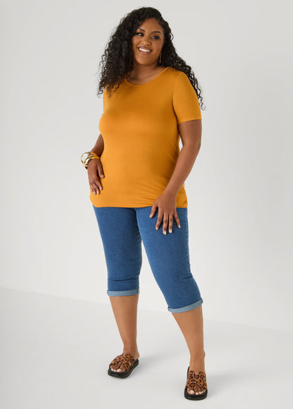 Ashley Stewart The Crewneck Jersey Tee Poinsettia
