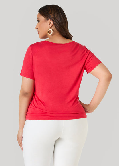 Ashley Stewart The Crewneck Jersey Tee Poinsettia