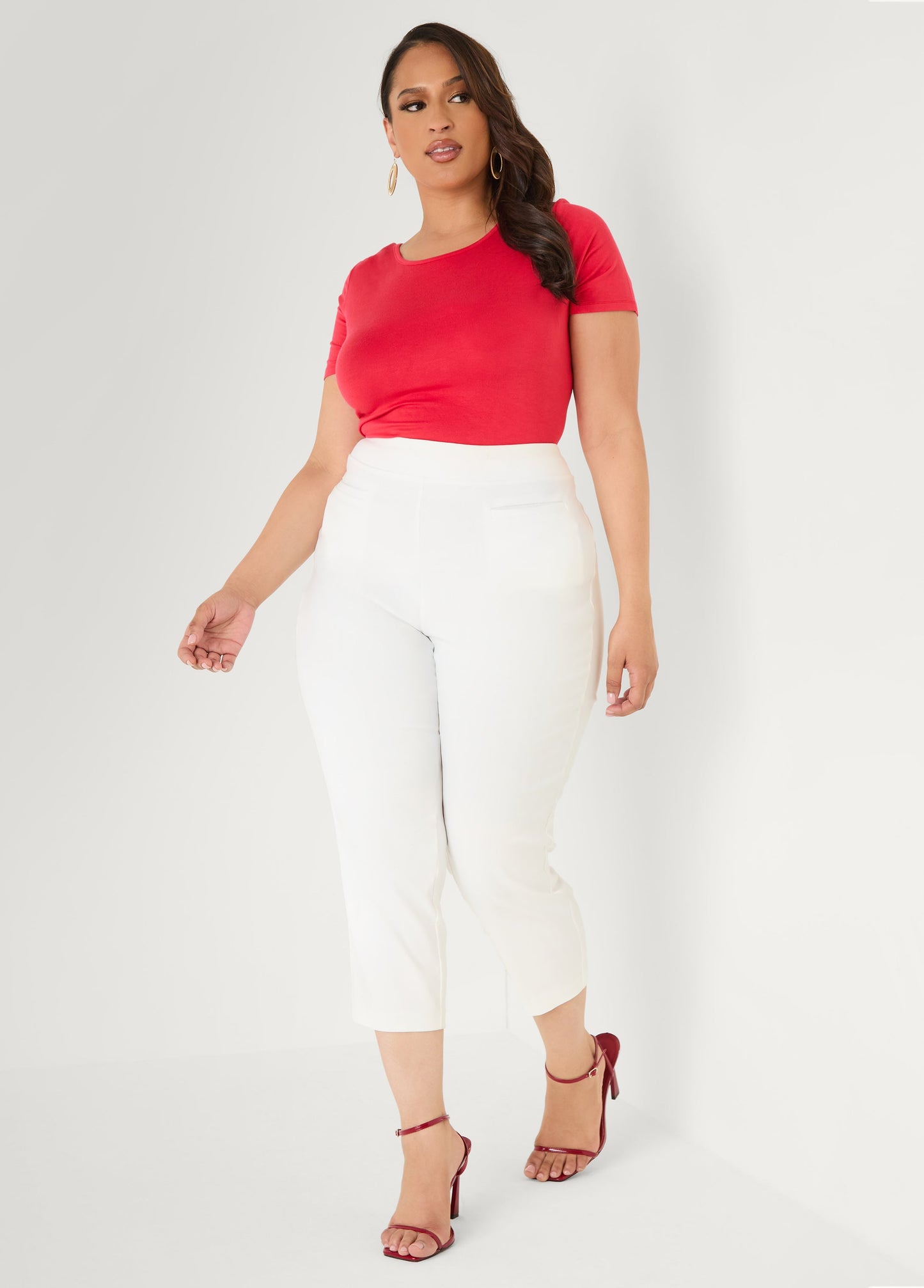 Ashley Stewart The Crewneck Jersey Tee Poinsettia
