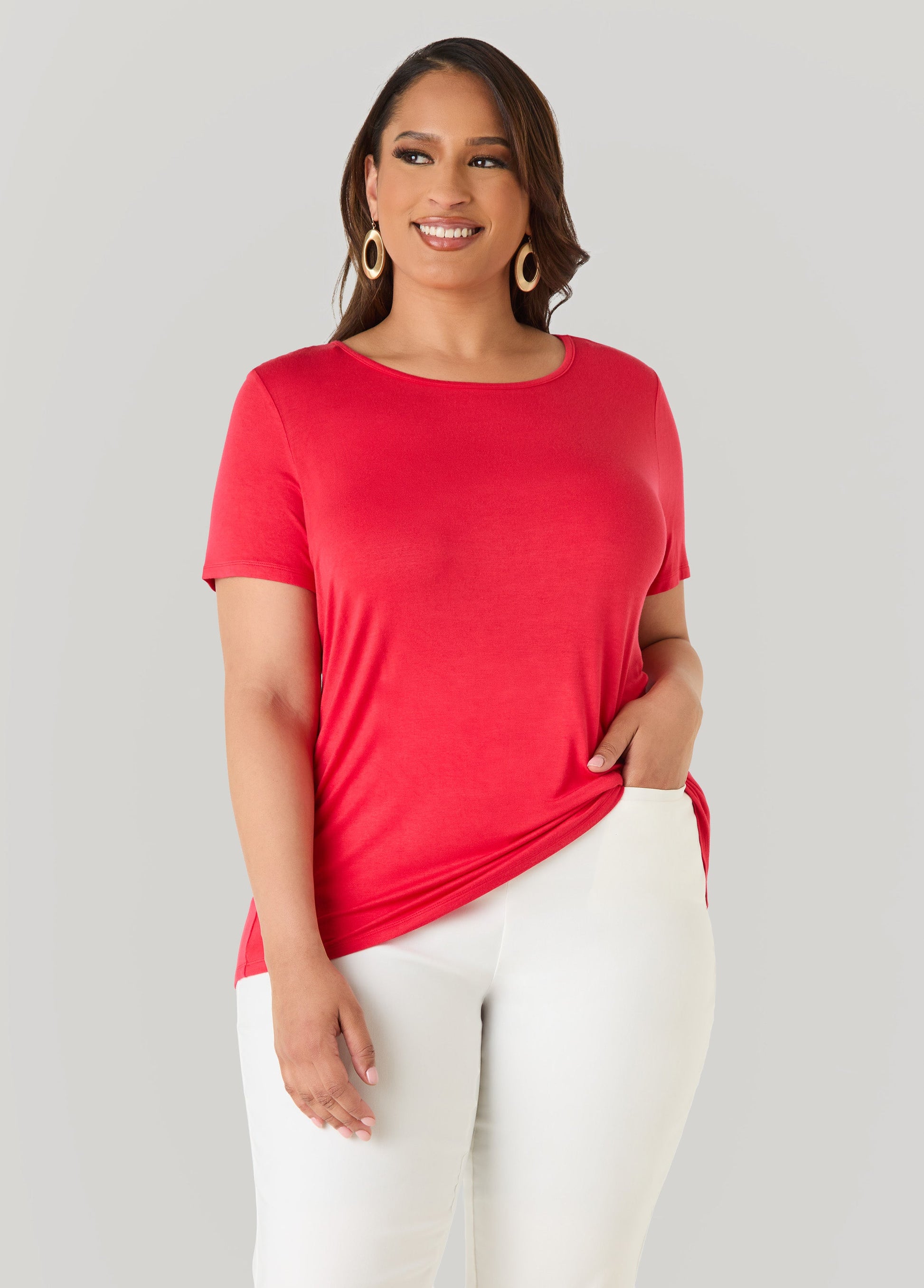 Ashley Stewart The Crewneck Jersey Tee Poinsettia