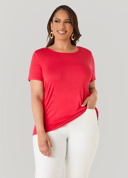 Ashley Stewart The Crewneck Jersey Tee Poinsettia