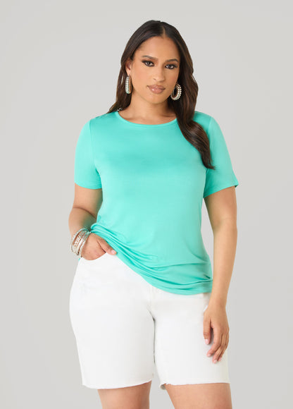Ashley Stewart The Crewneck Jersey Tee Poinsettia