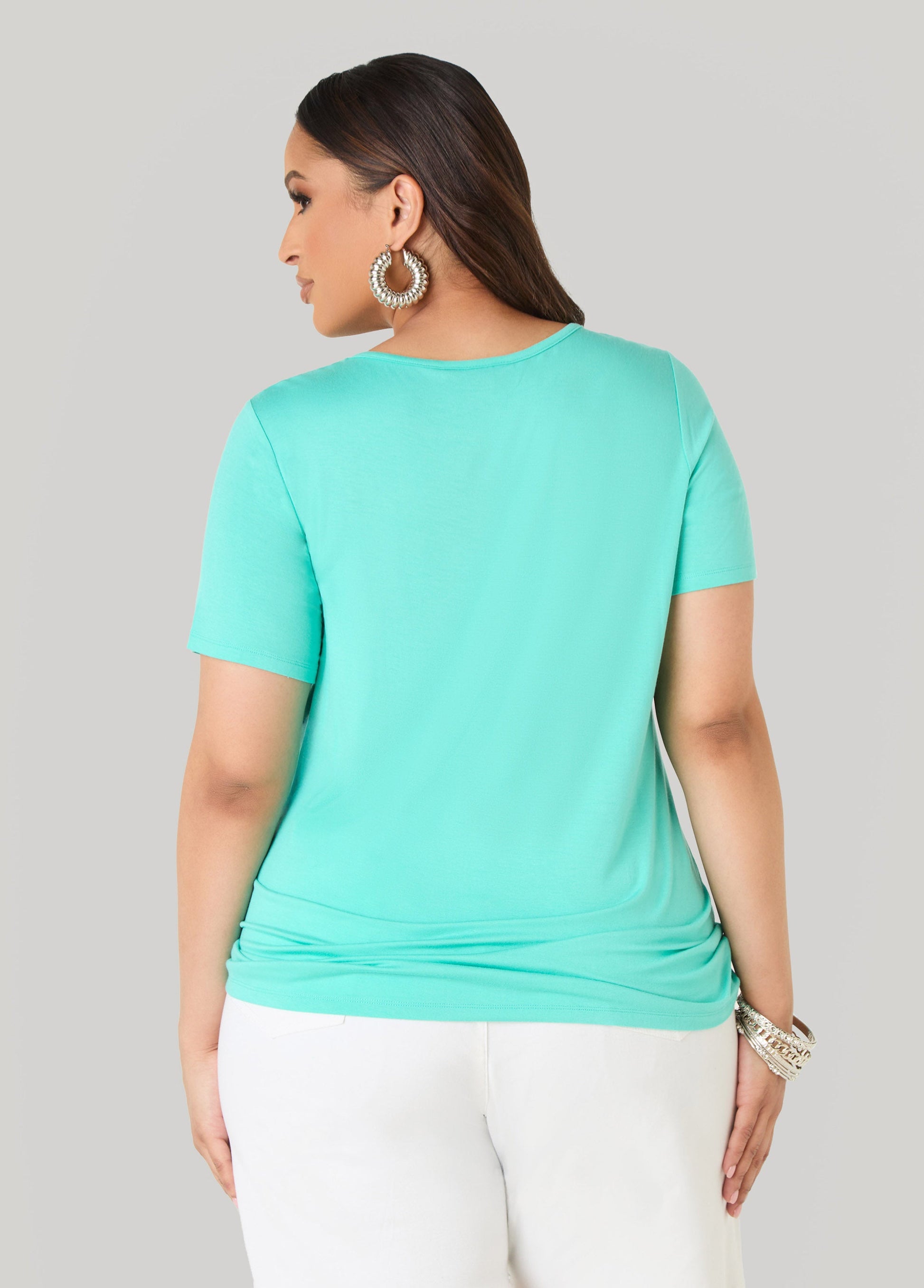 Ashley Stewart The Crewneck Jersey Tee Poinsettia