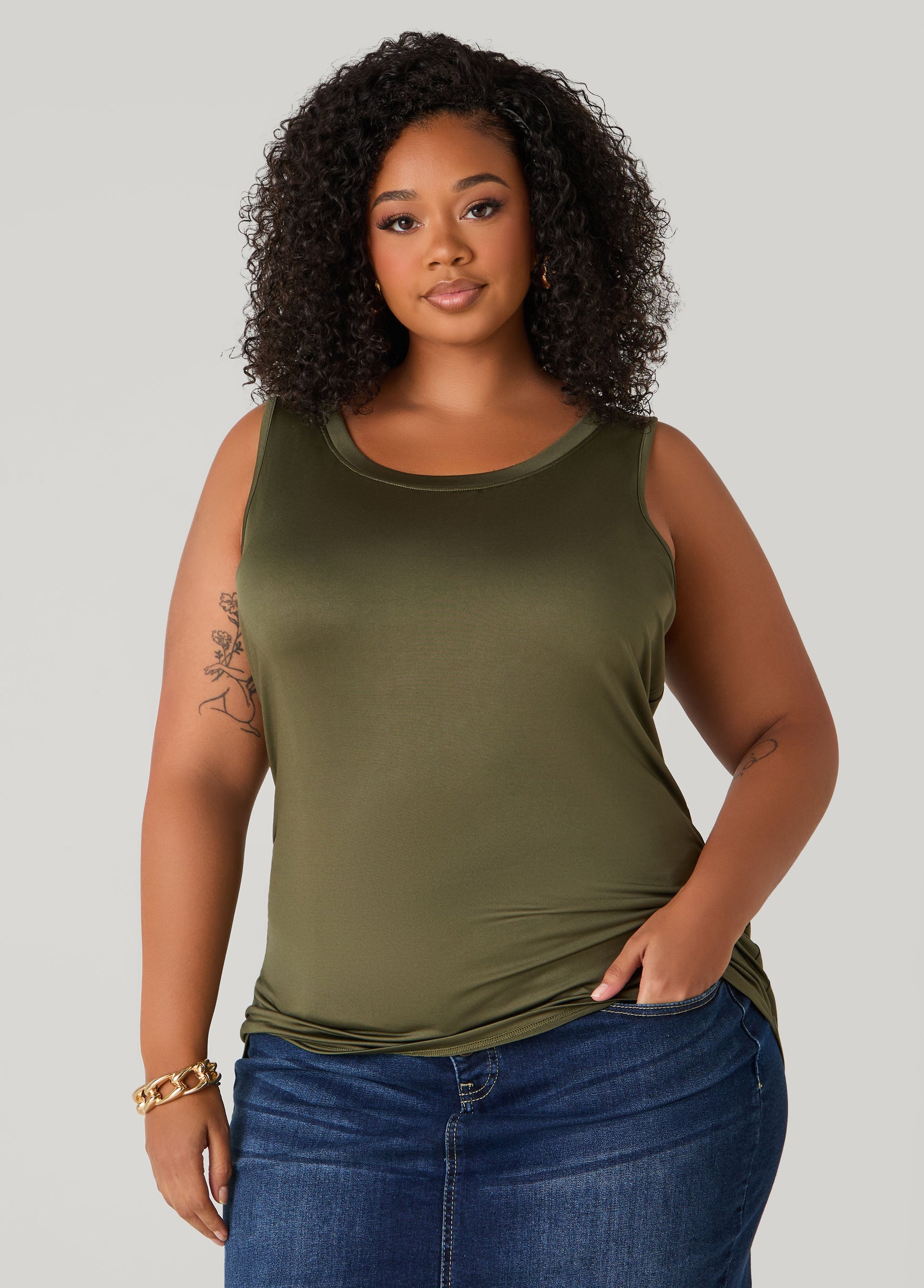 Ashley Stewart Basic Knit Cami Top White