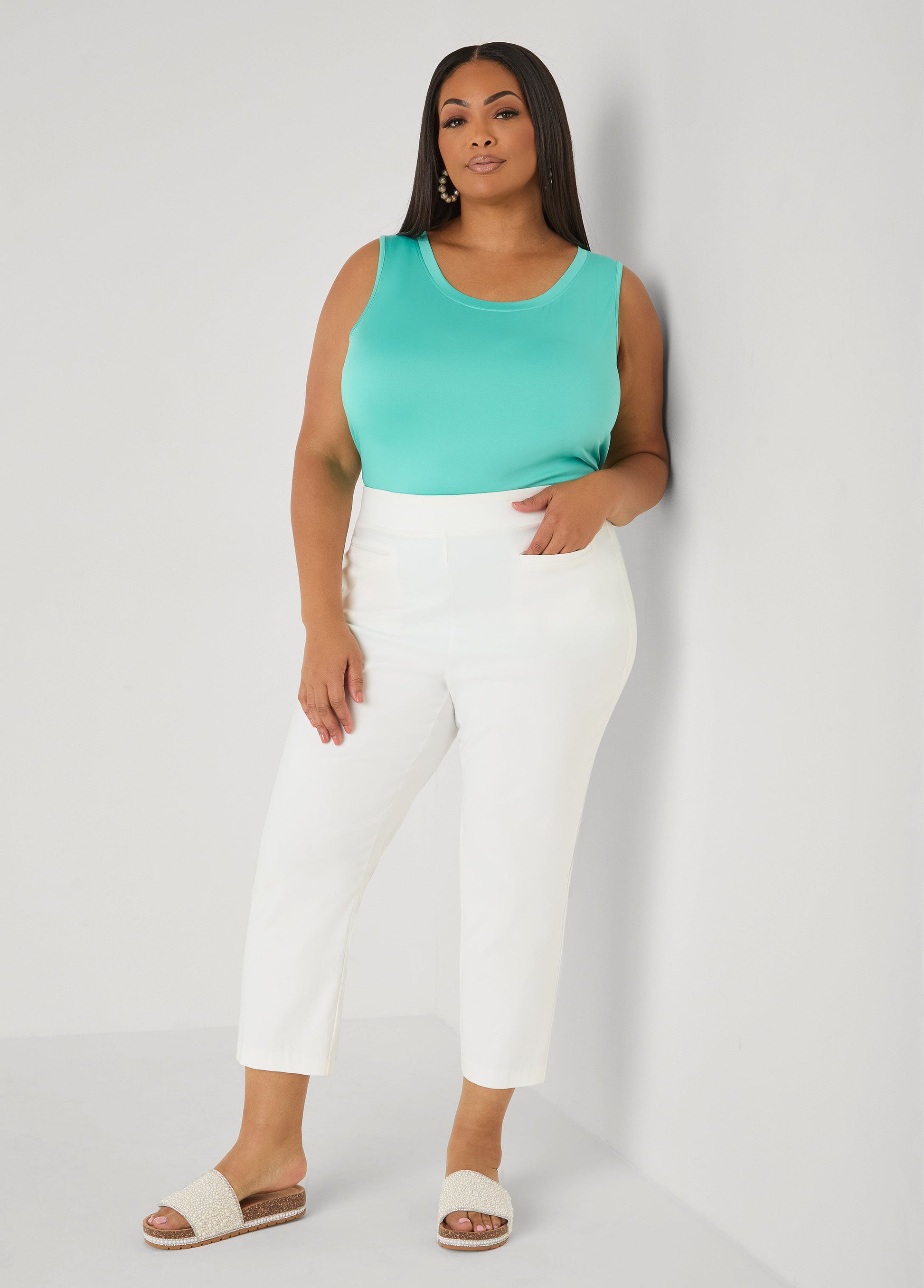 Ashley Stewart The Basic Stretch Knit Cami Top Turquoise