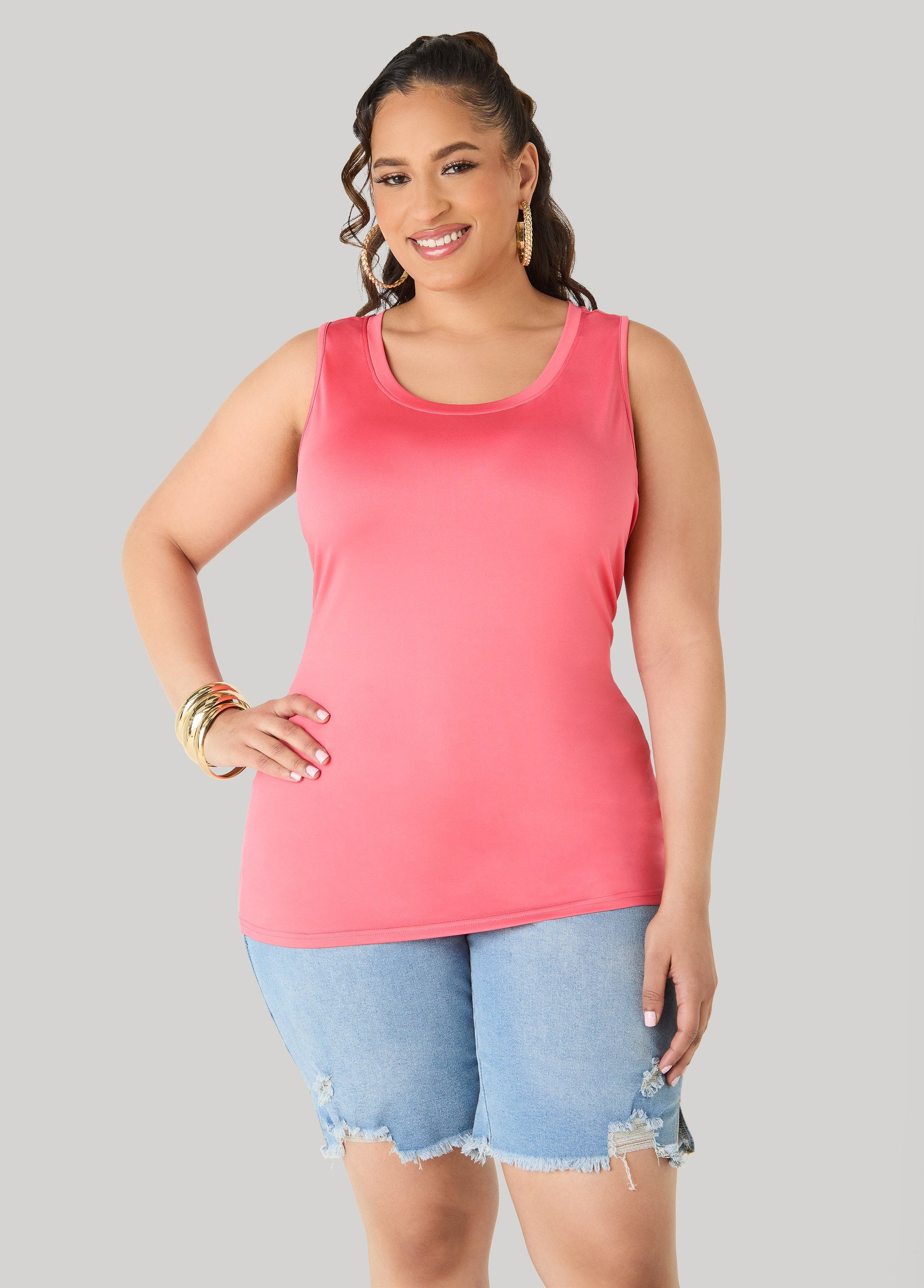 Ashley Stewart Basic Knit Cami Calypso Coral