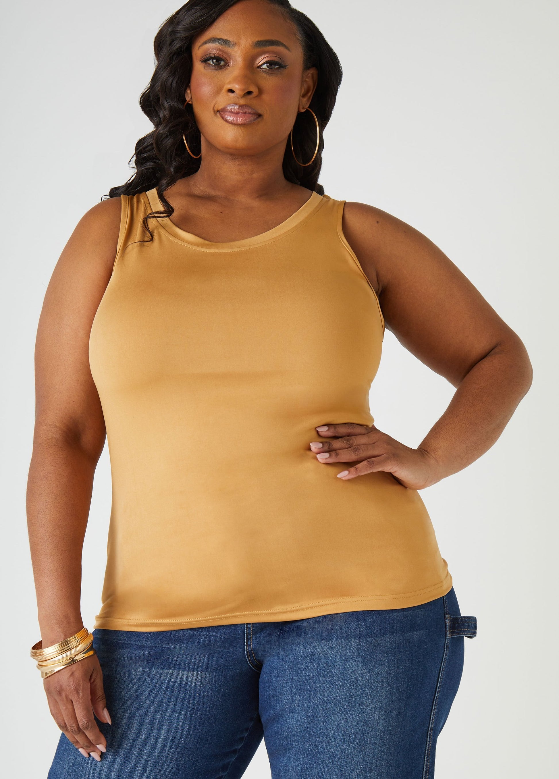 Ashley Stewart Plus Size Basic Tank Top Loose Plus Size Everyday Basic Knit Cami Iced Coffee