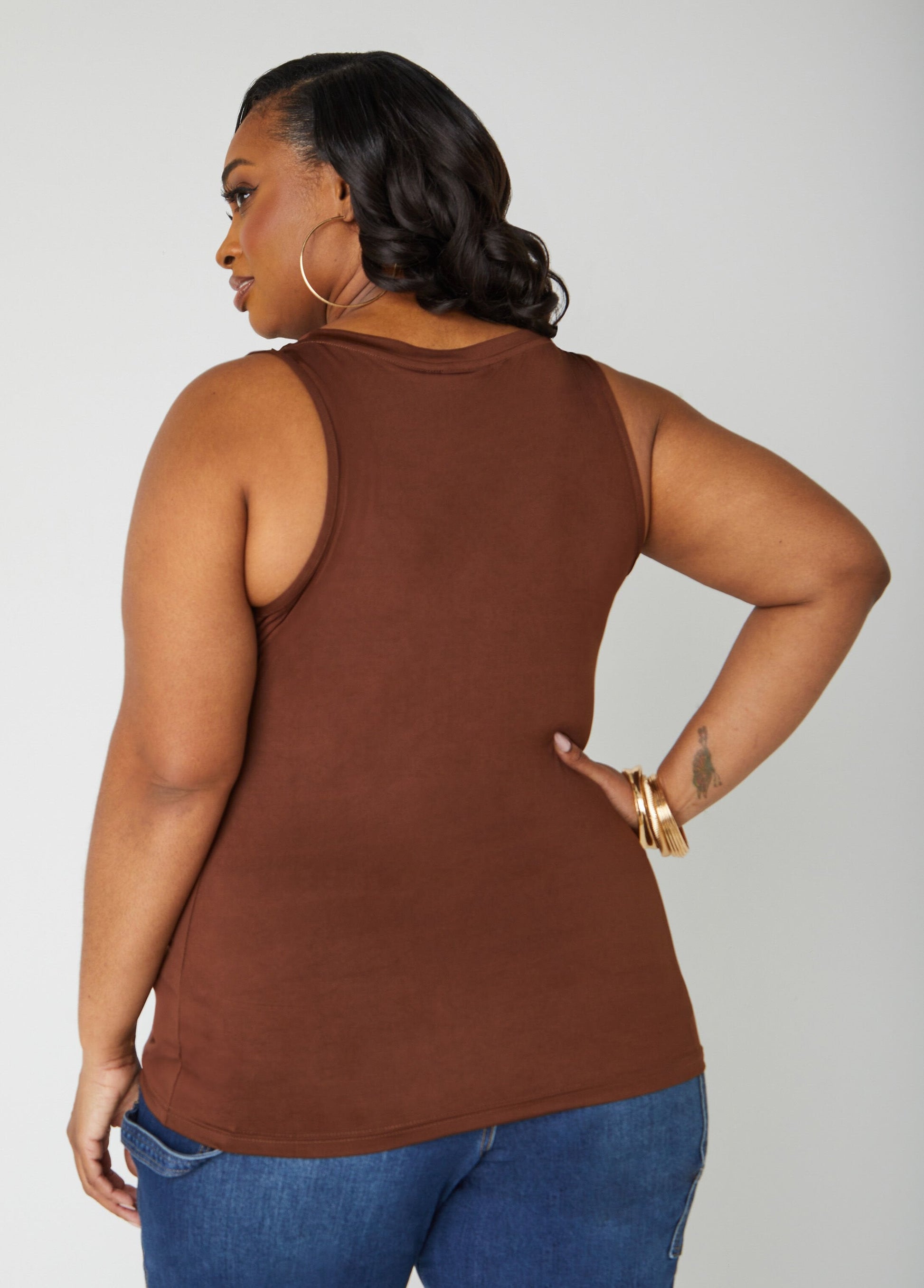 Ashley Stewart Plus Size Basic Tank Top Loose Plus Size Everyday Basic Knit Cami Iced Coffee