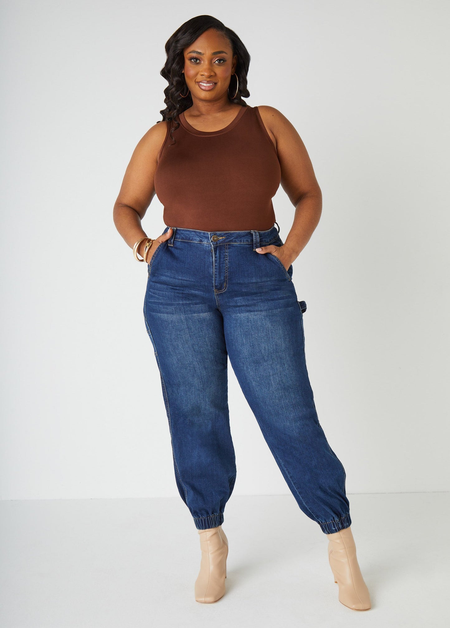 Ashley Stewart Plus Size Basic Tank Top Loose Plus Size Everyday Basic Knit Cami Iced Coffee
