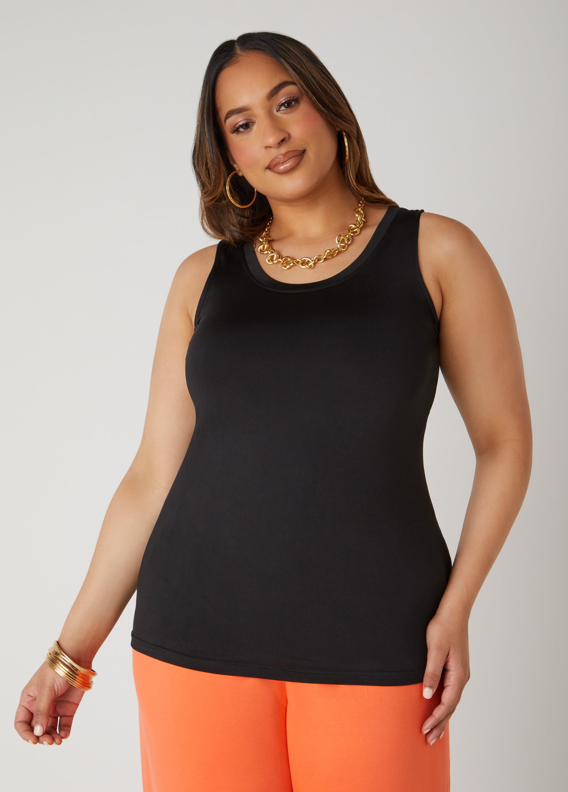 Ashley Stewart Plus Size Basic Tank Top Loose Plus Size Everyday Basic Knit Cami Iced Coffee