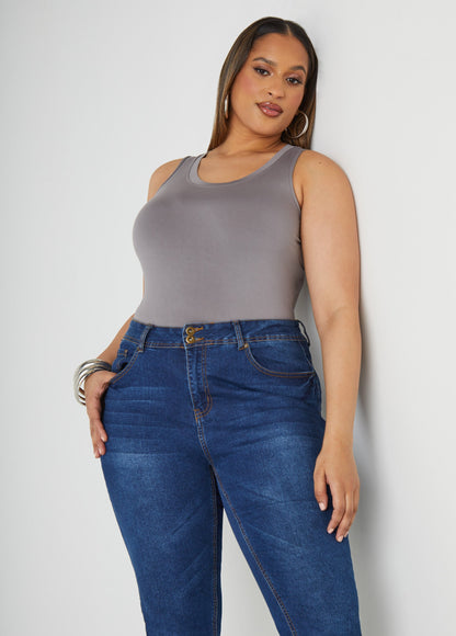 Ashley Stewart Plus Size Basic Tank Top Loose Plus Size Everyday Basic Knit Cami Iced Coffee