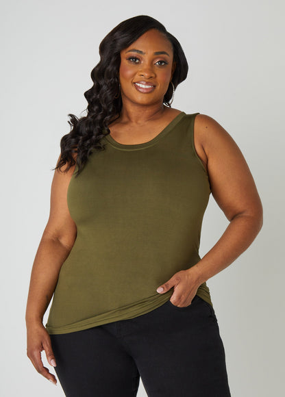 Ashley Stewart Plus Size Basic Tank Top Loose Plus Size Everyday Basic Knit Cami Iced Coffee