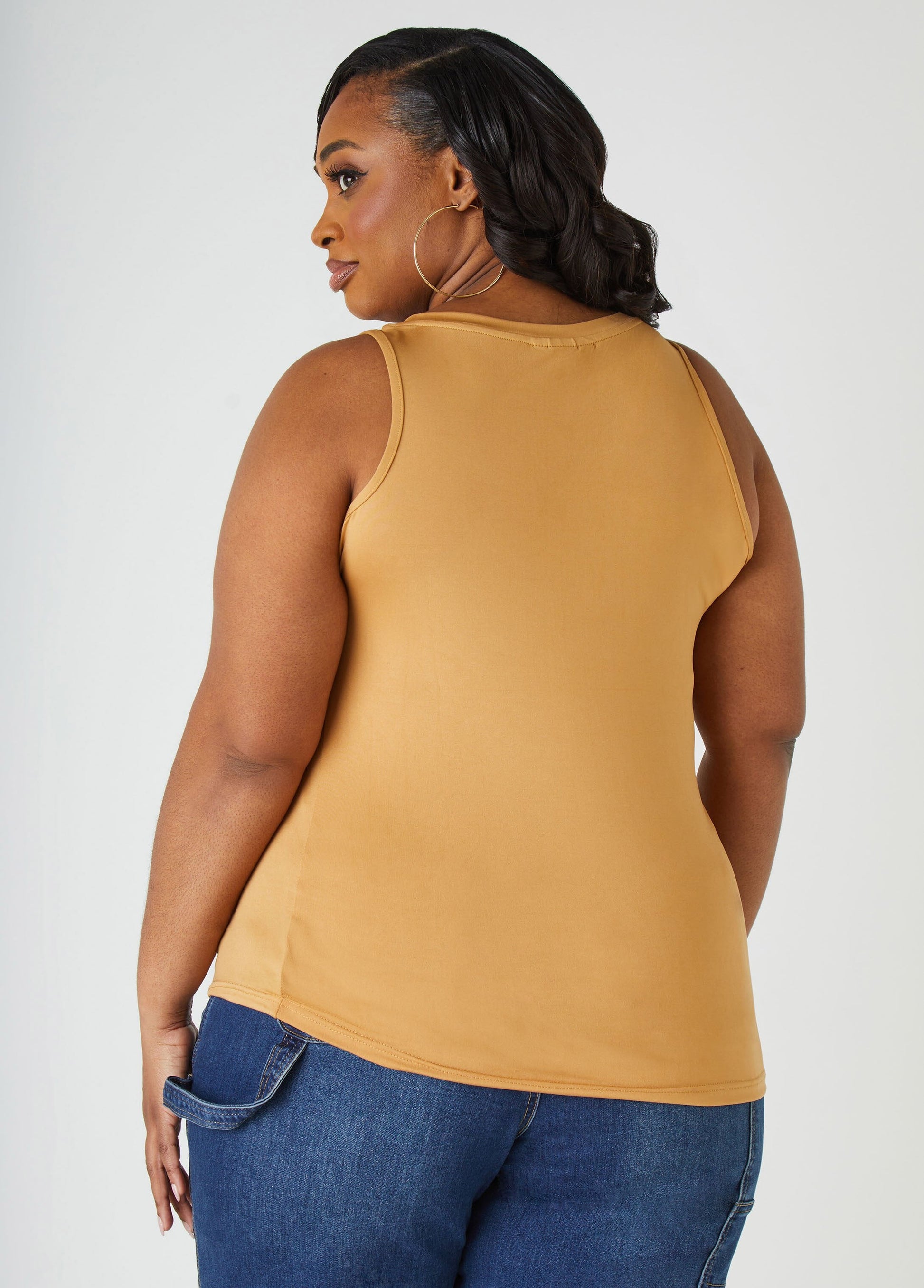 Ashley Stewart Plus Size Basic Tank Top Loose Plus Size Everyday Basic Knit Cami Iced Coffee