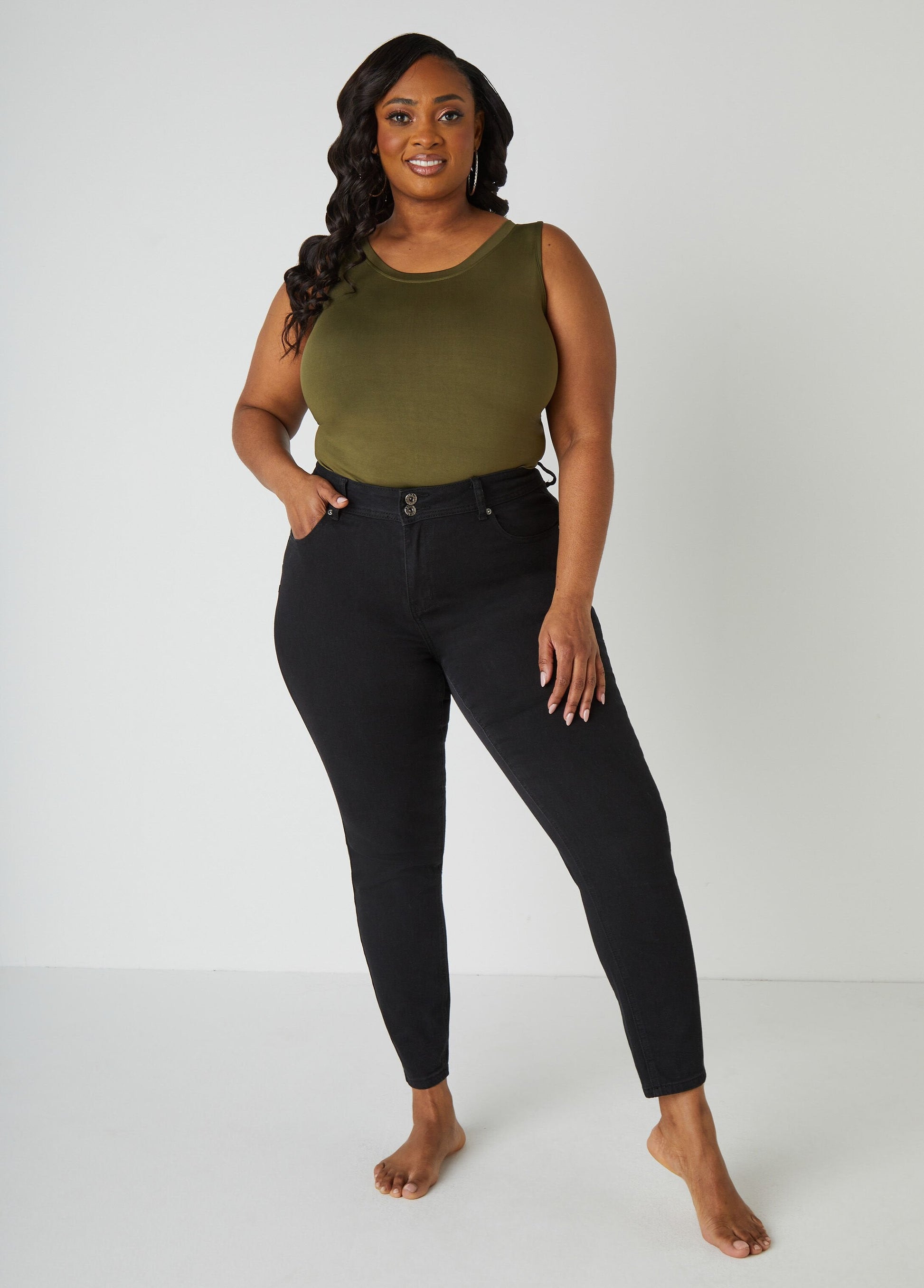 Ashley Stewart Plus Size Basic Tank Top Loose Plus Size Everyday Basic Knit Cami Iced Coffee
