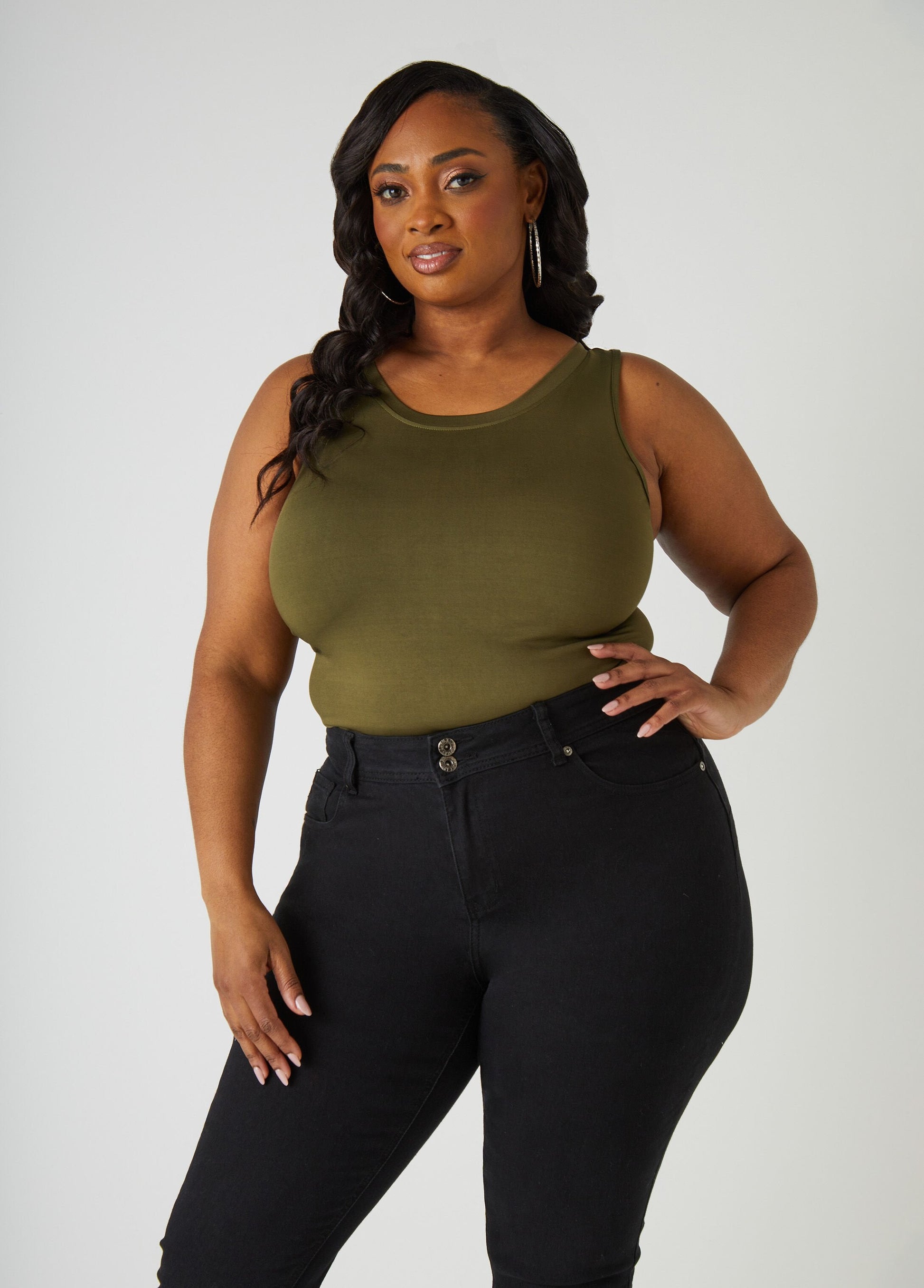 Ashley Stewart Plus Size Basic Tank Top Loose Plus Size Everyday Basic Knit Cami Iced Coffee