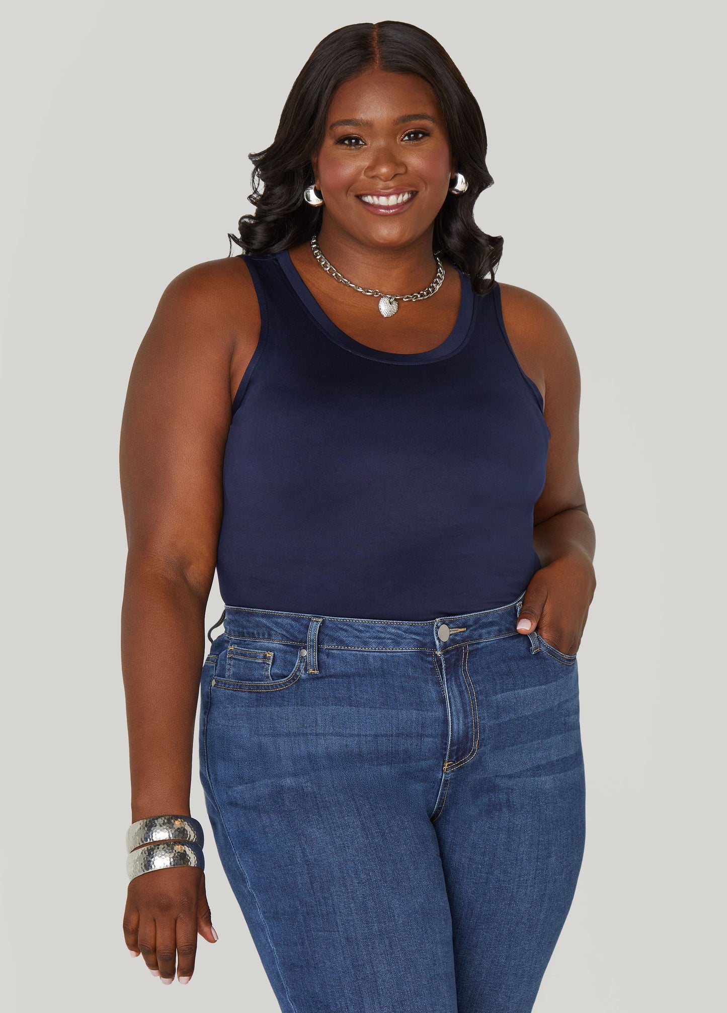 Ashley Stewart Plus Size Basic Tank Top Loose Plus Size Everyday Basic Knit Cami Iced Coffee