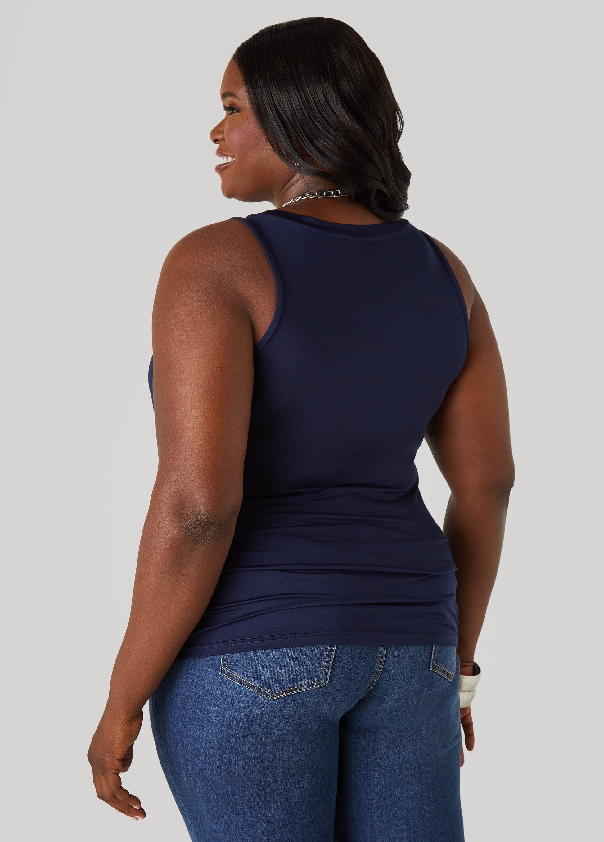 Ashley Stewart Plus Size Basic Tank Top Loose Plus Size Everyday Basic Knit Cami Iced Coffee