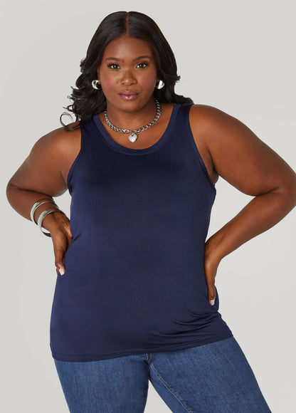 Ashley Stewart Plus Size Basic Tank Top Loose Plus Size Everyday Basic Knit Cami Iced Coffee