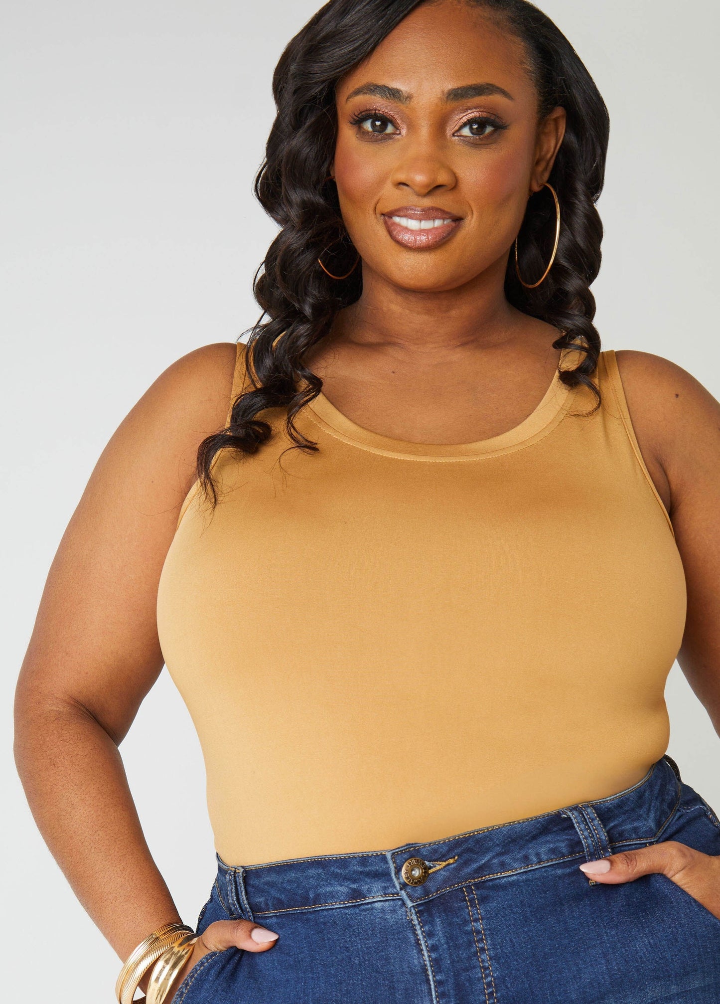 Ashley Stewart Plus Size Basic Tank Top Loose Plus Size Everyday Basic Knit Cami Iced Coffee