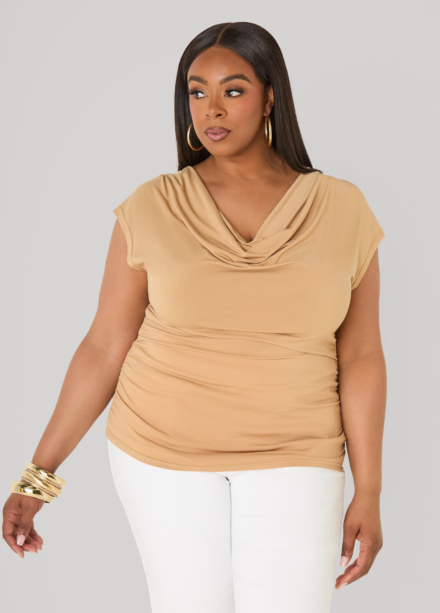 Ashley Stewart Cowl Neck Top White