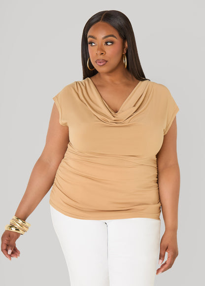 Ashley Stewart Cowl Neck Top White