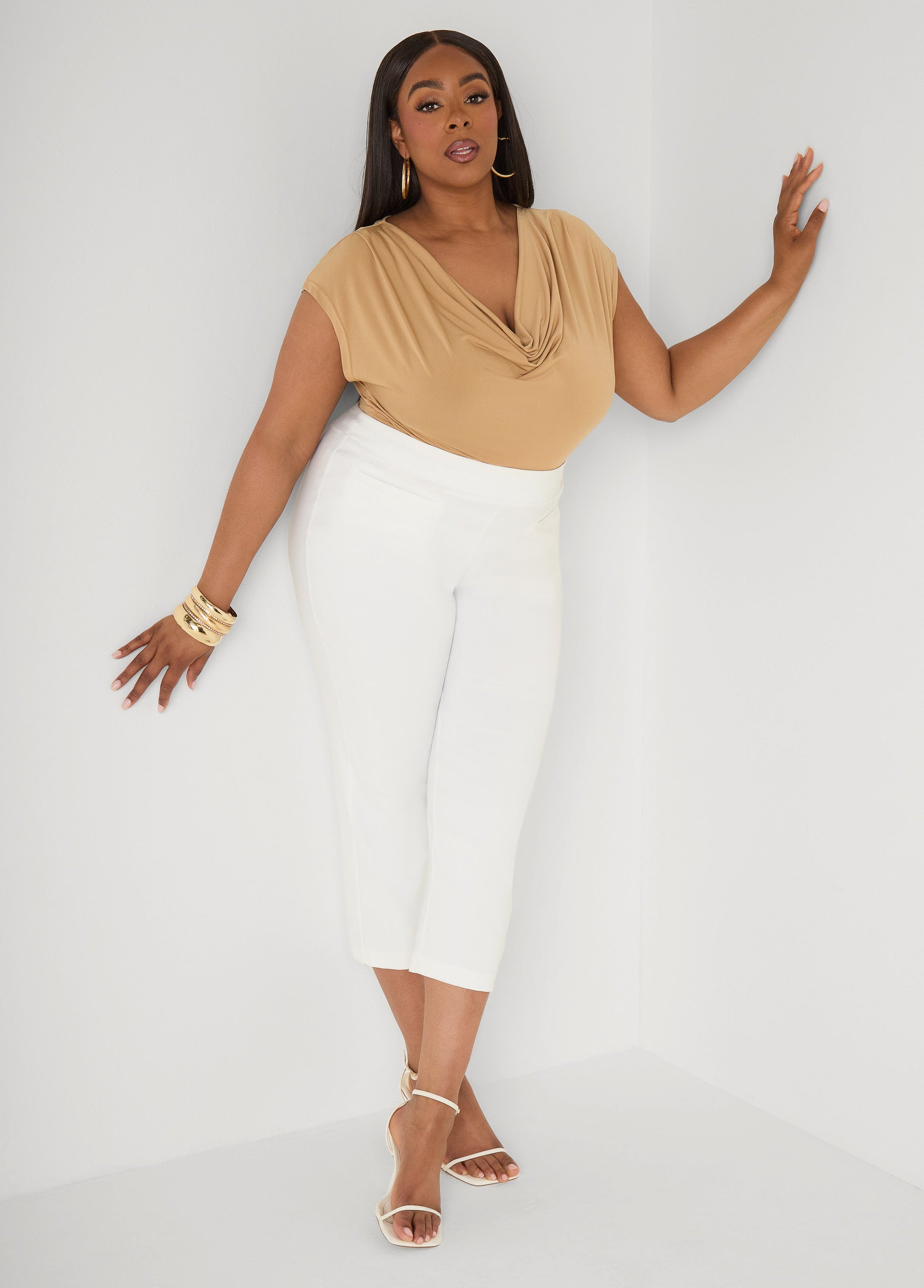 Ashley Stewart Cowl Neck Top White