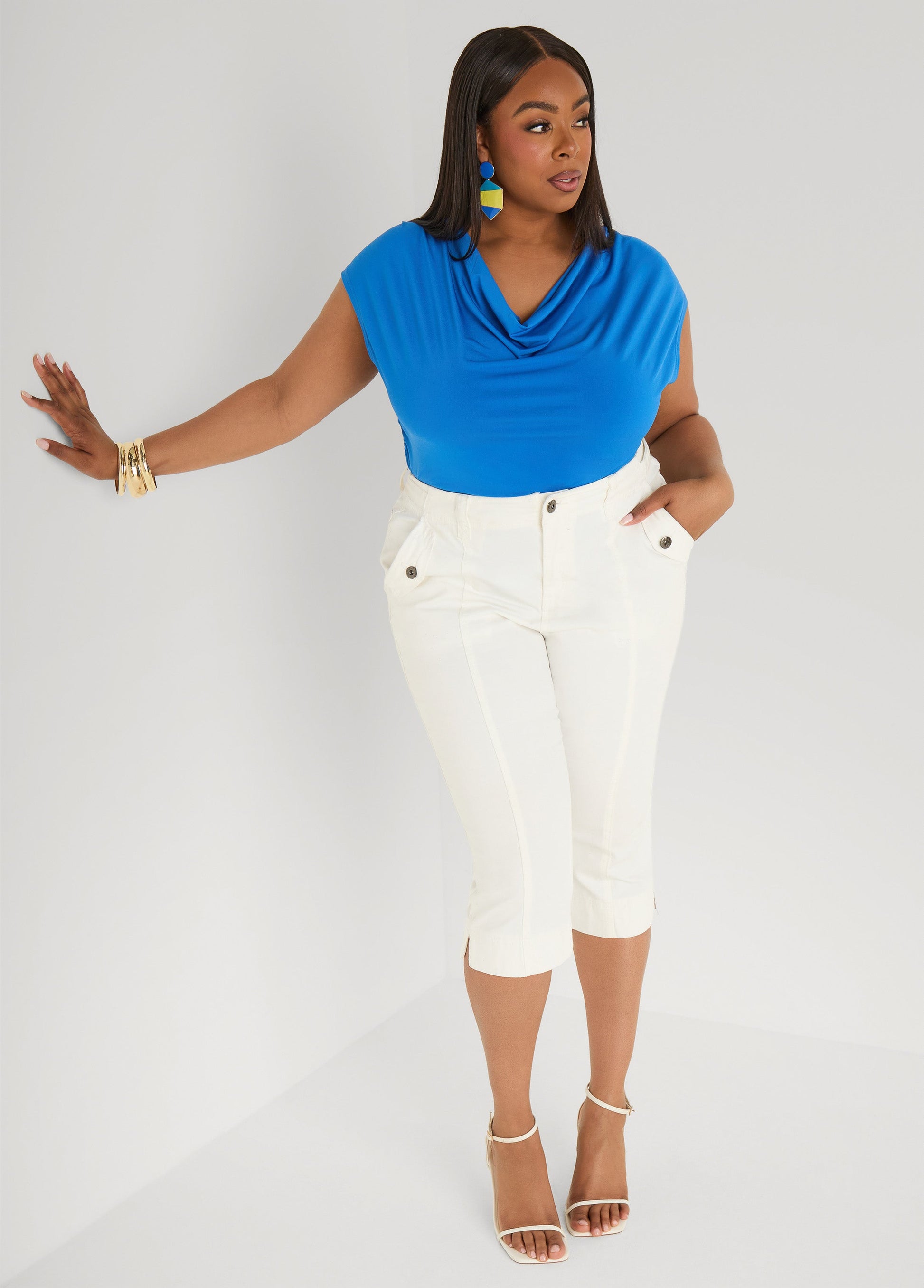 Ashley Stewart Cowl Neck Top White