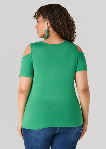 Ashley Stewart Grommet Cold Shoulder Top Victoria Blue