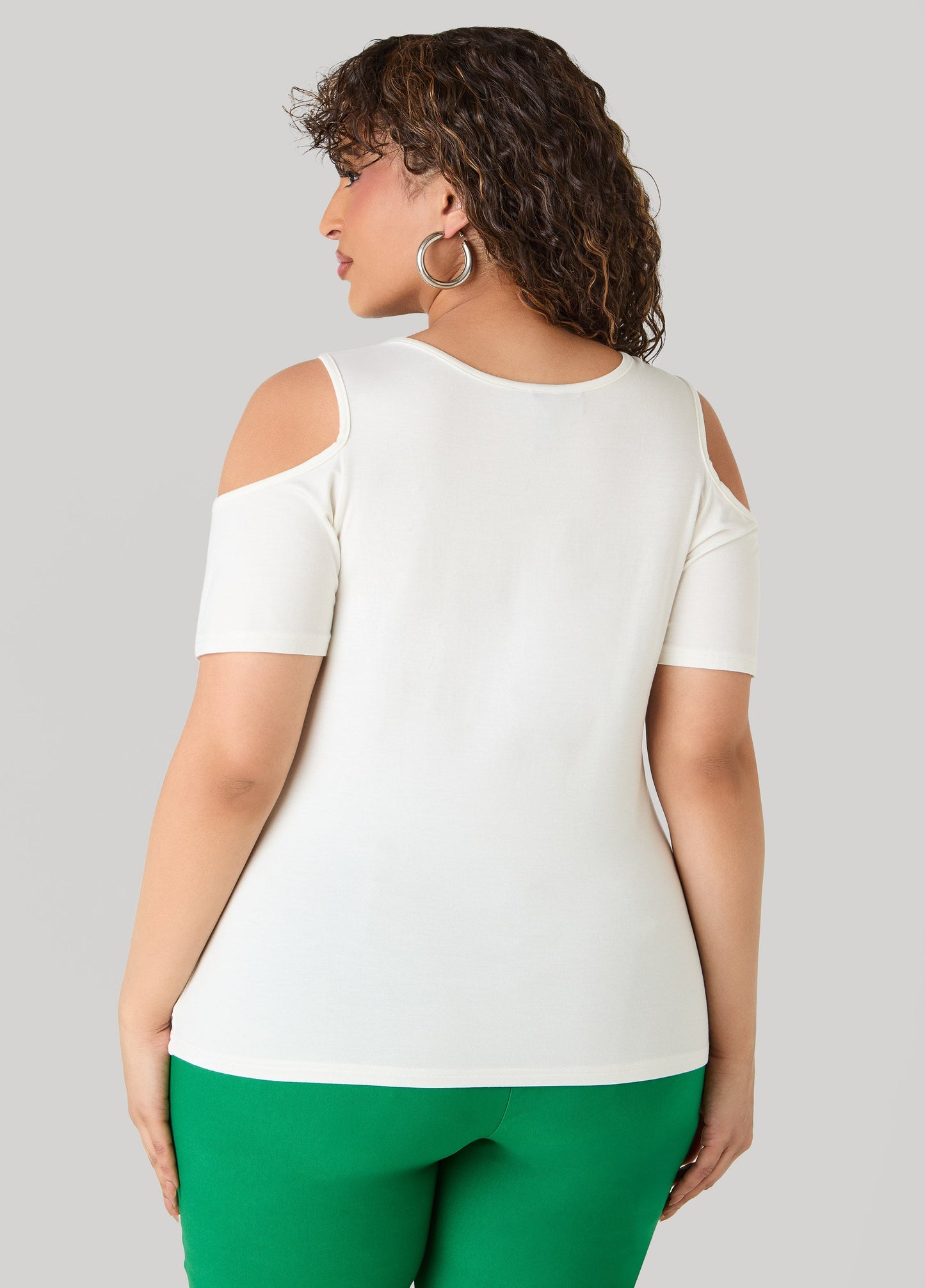 Ashley Stewart Grommet Cold Shoulder Top Victoria Blue