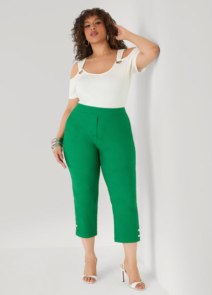 Ashley Stewart Grommet Cold Shoulder Top Victoria Blue