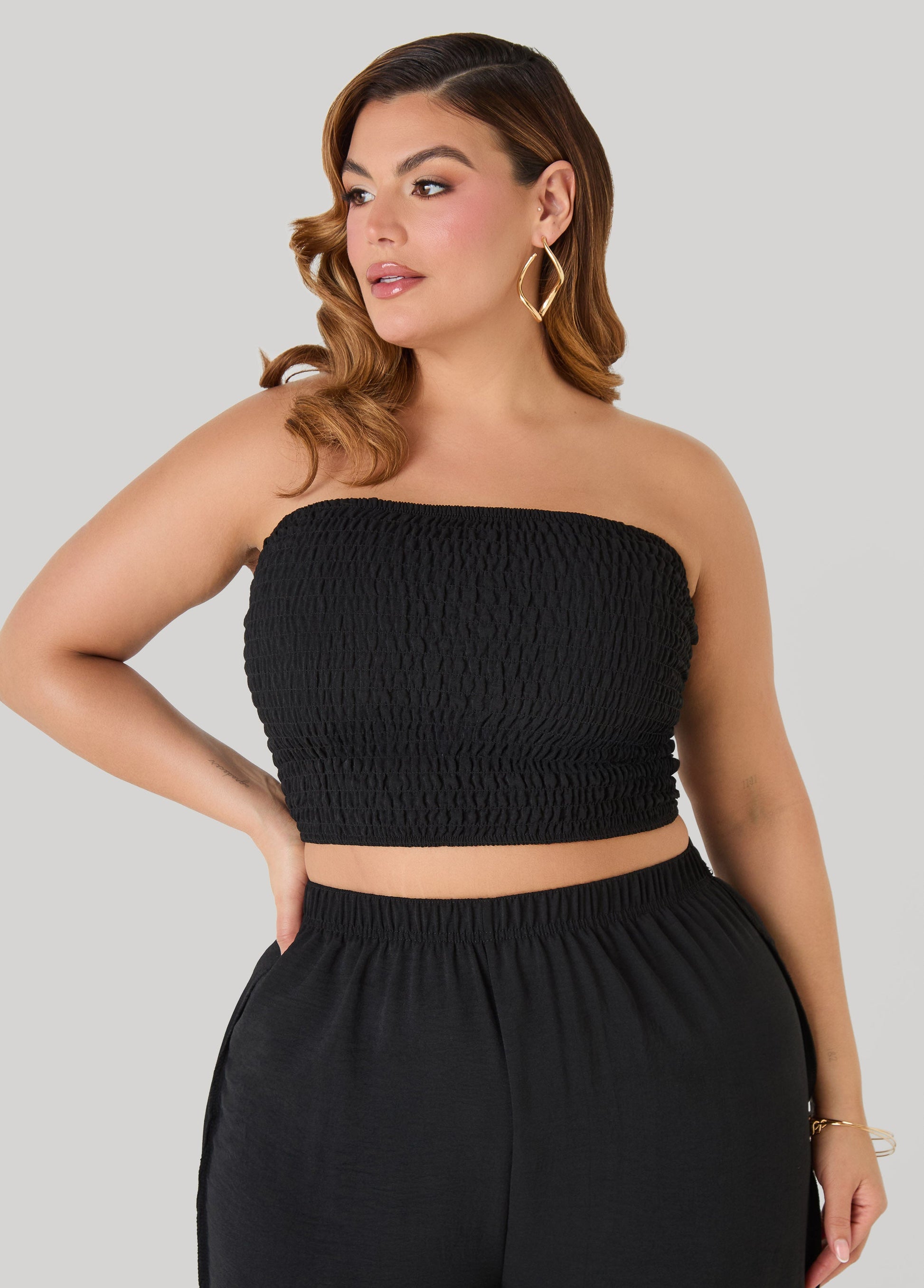 Ashley Stewart Smocked Tube Top Black