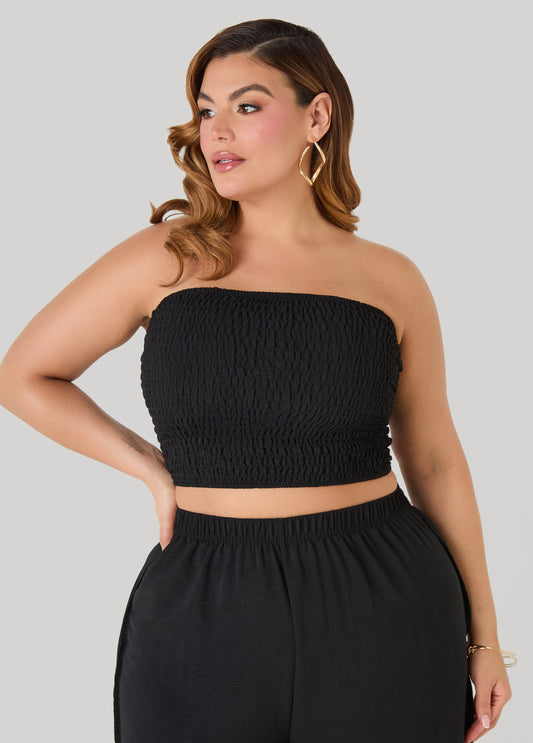 Ashley Stewart Smocked Tube Top Black