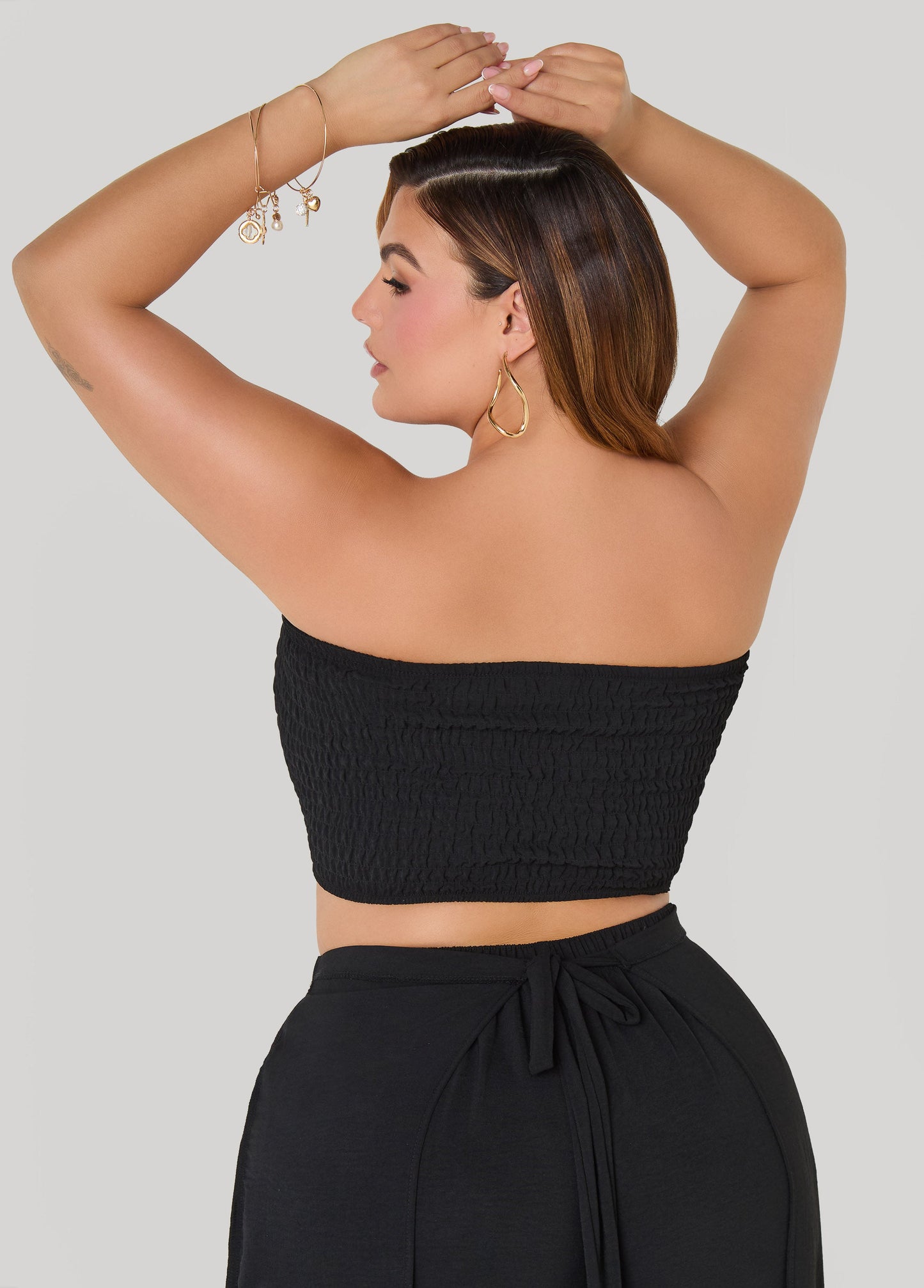 Ashley Stewart Smocked Tube Top Black