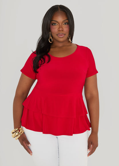 Ashley Stewart Tiered Peplum Top Red