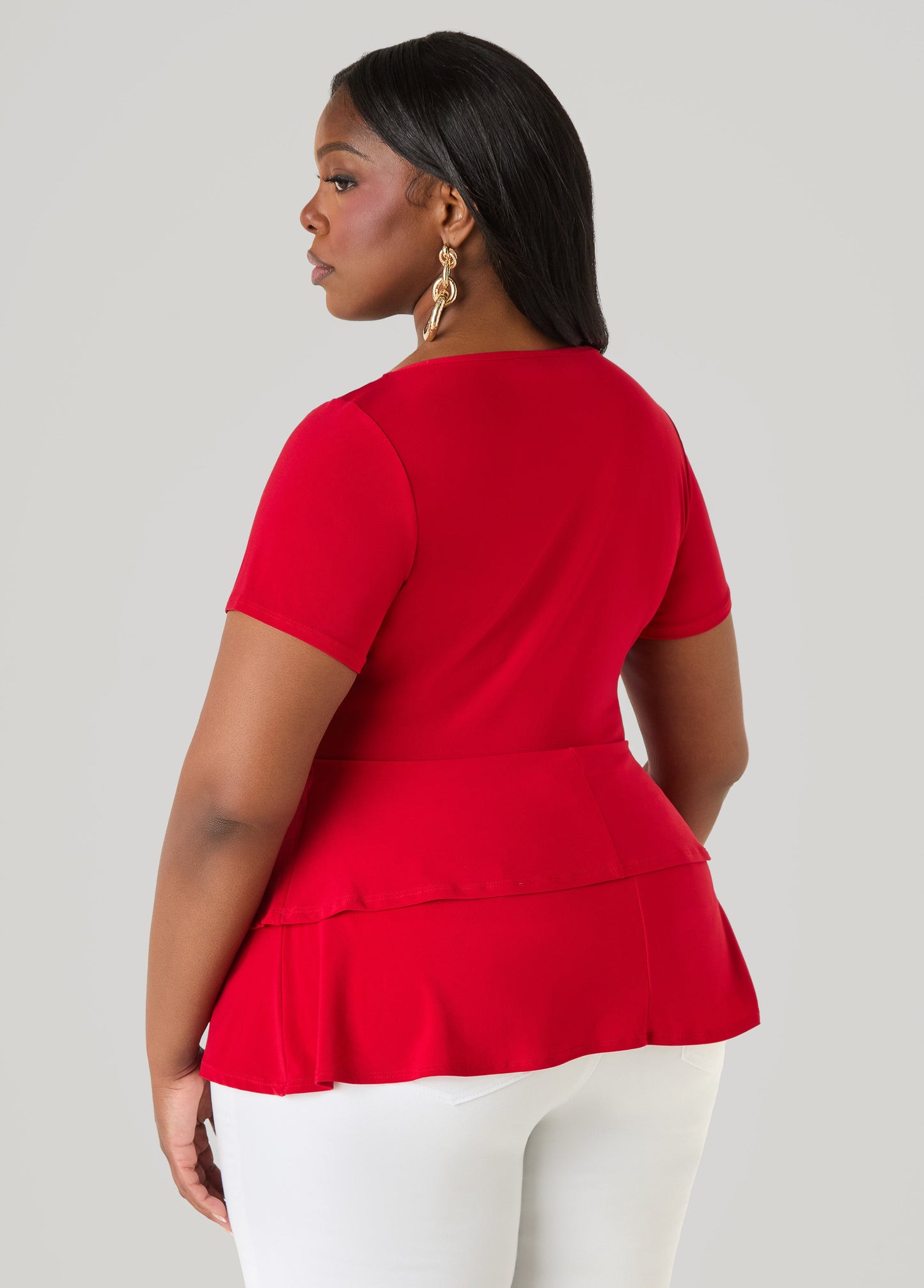 Ashley Stewart Tiered Peplum Top Red