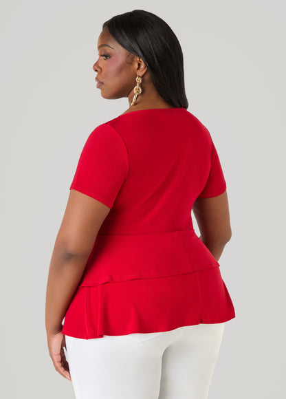 Ashley Stewart Tiered Peplum Top Red