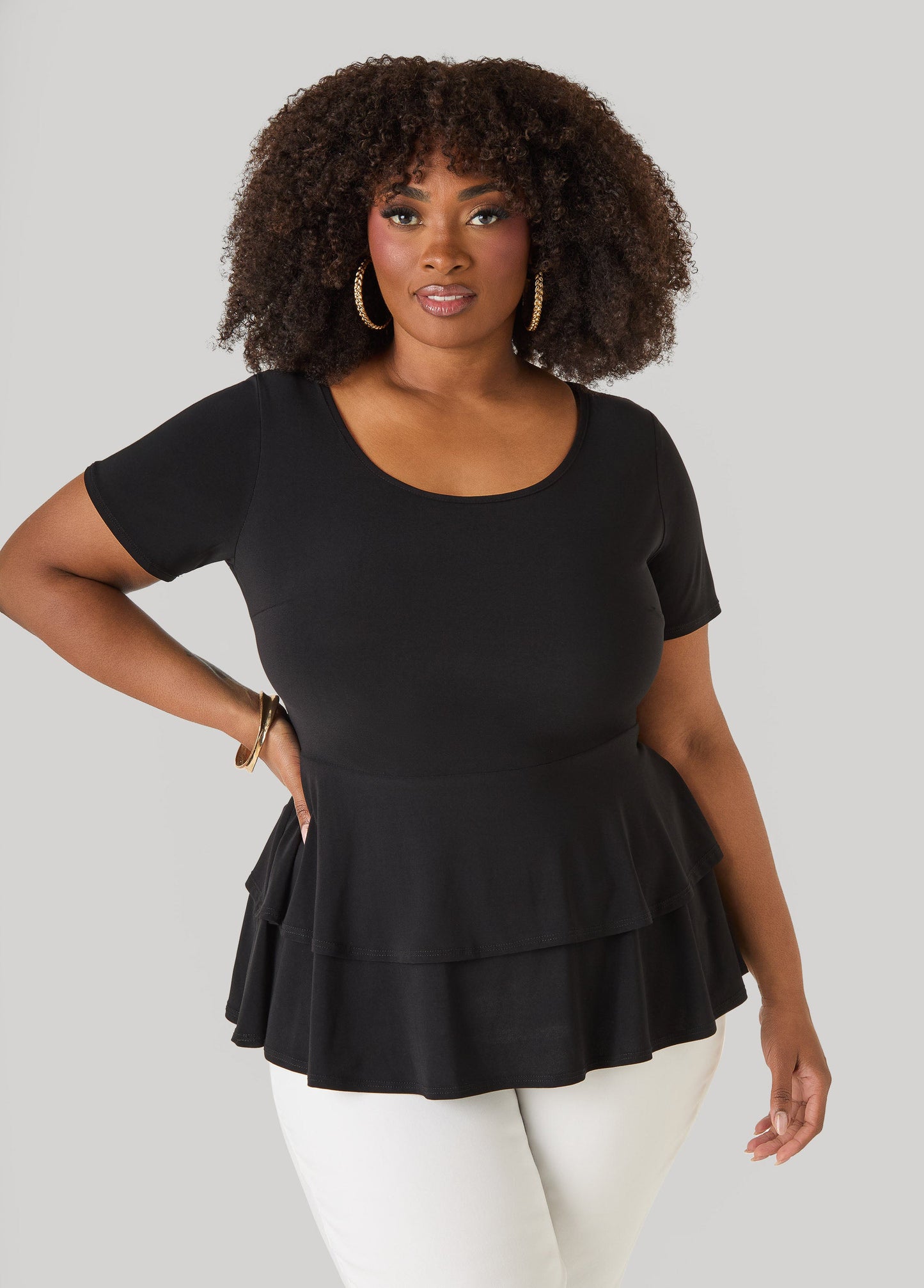 Ashley Stewart Tiered Peplum Top Red