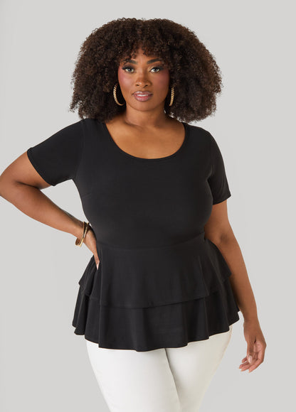 Ashley Stewart Tiered Peplum Top Red