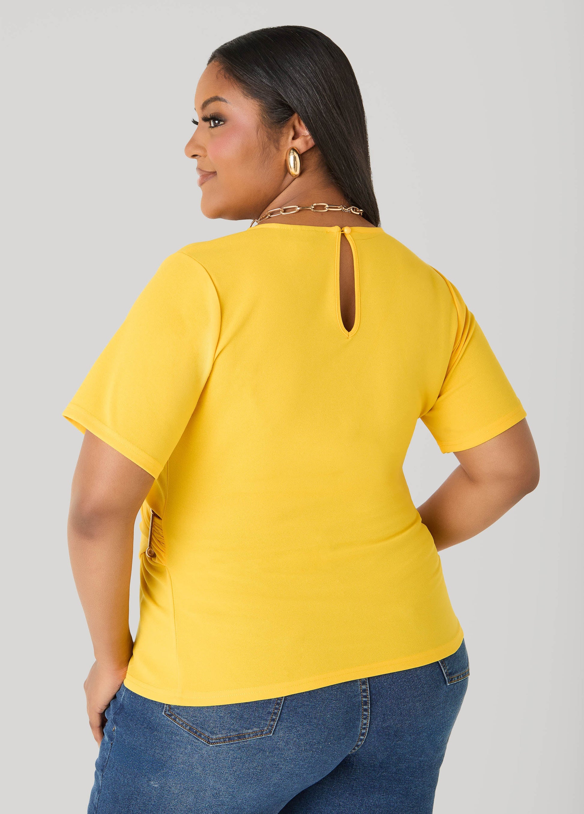 Ashley Stewart Embellished Faux Wrap Top Spectra Yellow
