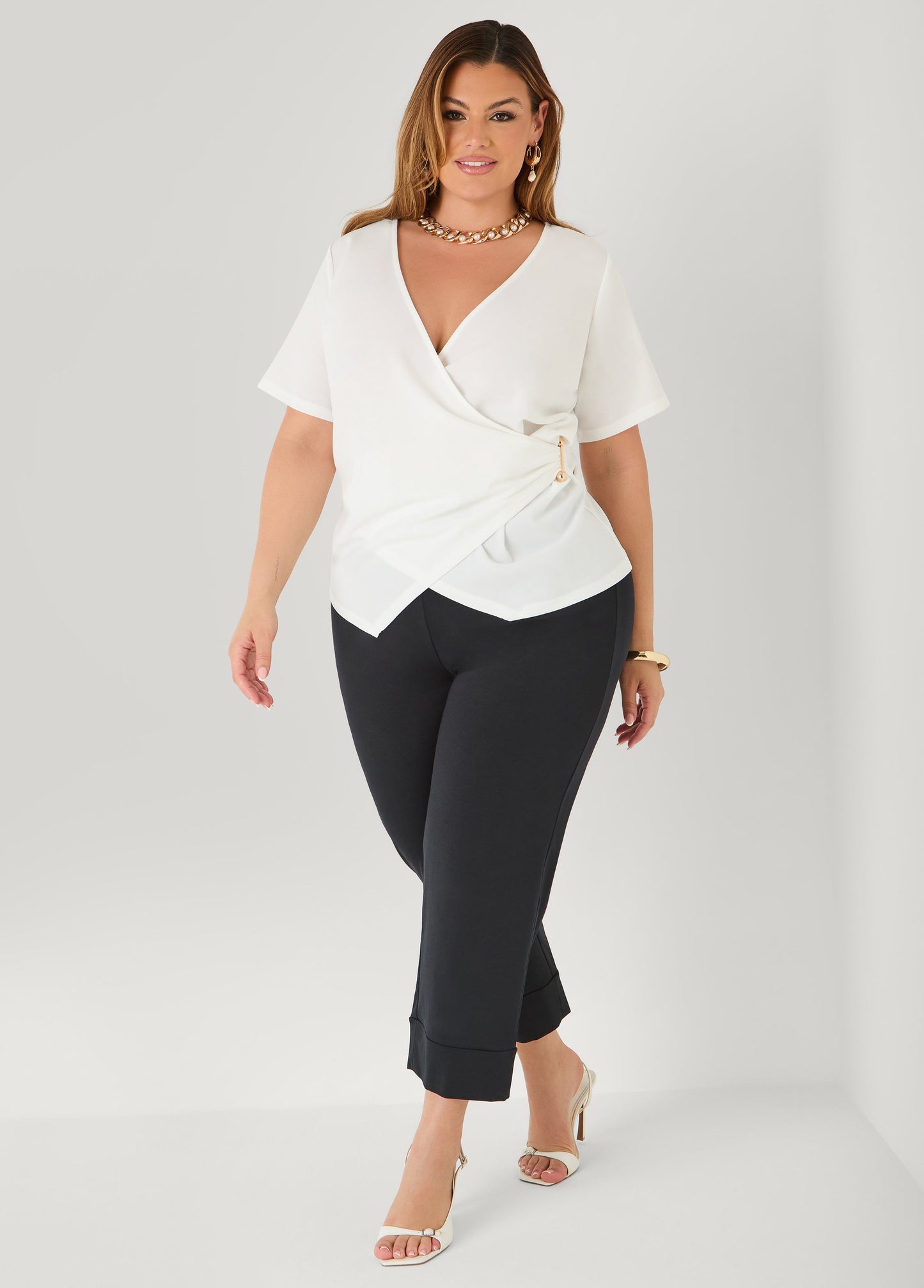 Ashley Stewart Embellished Faux Wrap Top Spectra Yellow