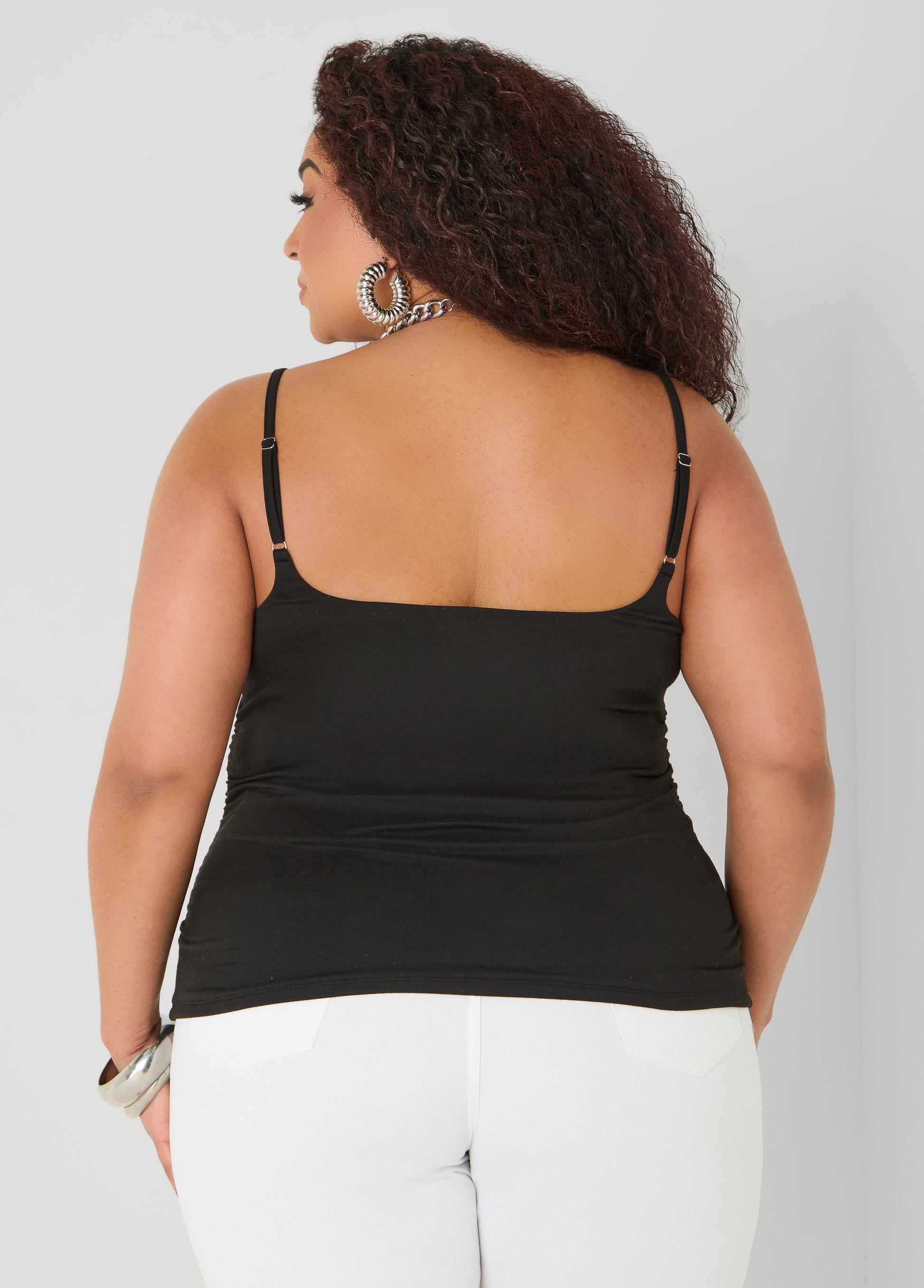 Ashley Stewart Ruched U Ring Cami Top Black
