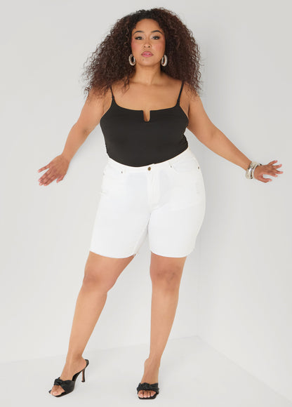 Ashley Stewart Ruched U Ring Cami Top Black