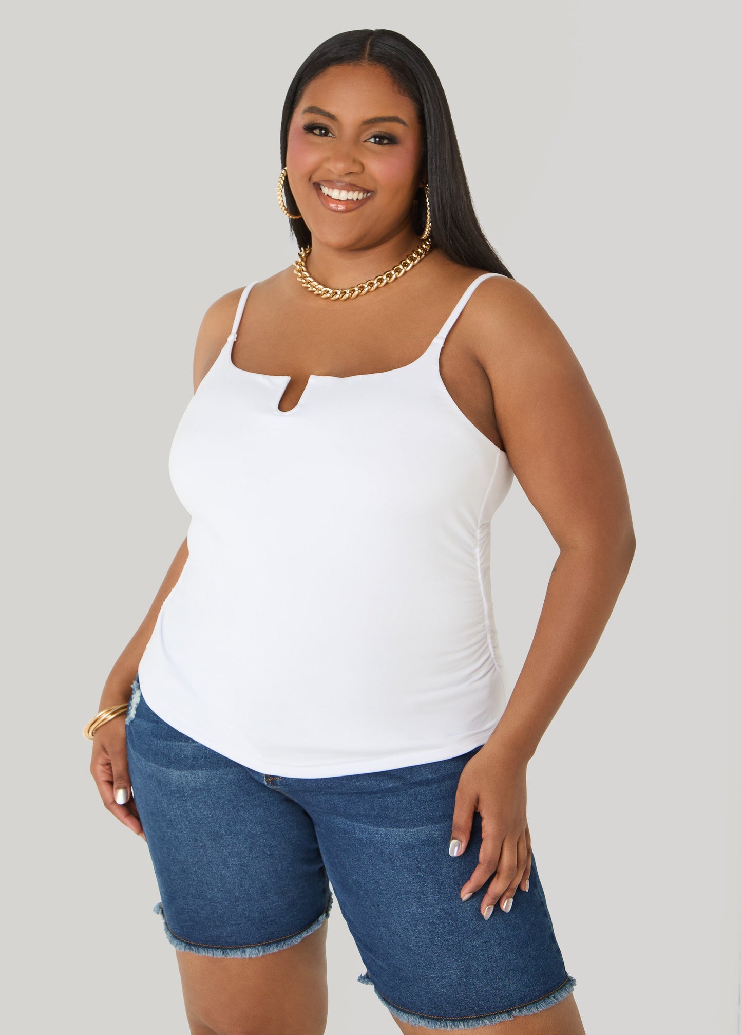 Ashley Stewart Ruched U Ring Cami Top Black