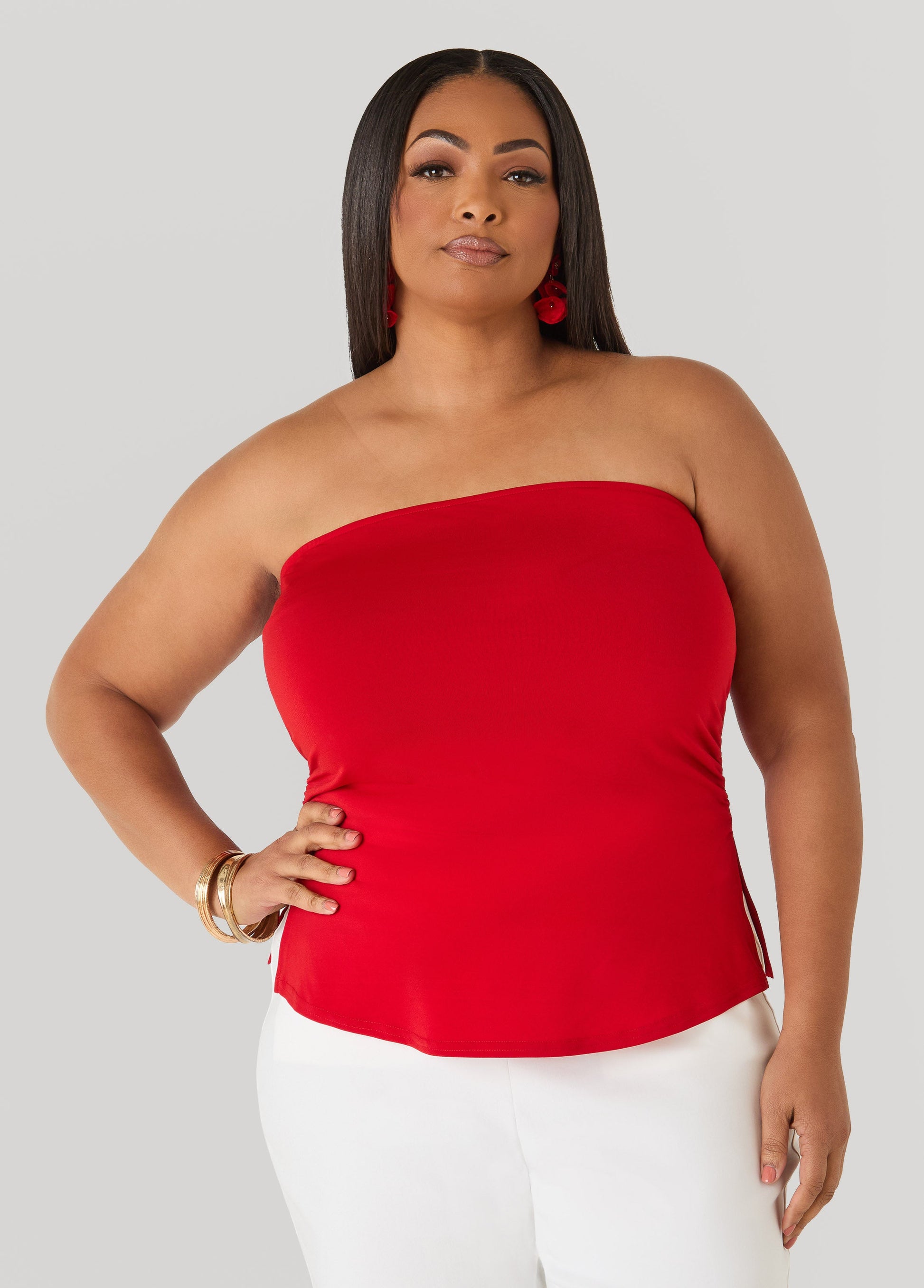 Ashley Stewart Ruched Tube Top Poinsettia