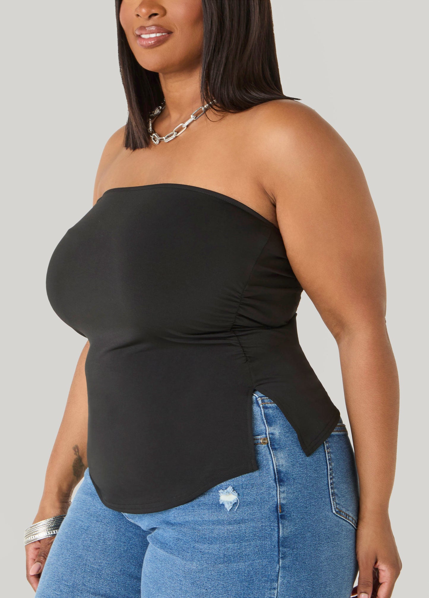 Ashley Stewart Ruched Tube Top Poinsettia