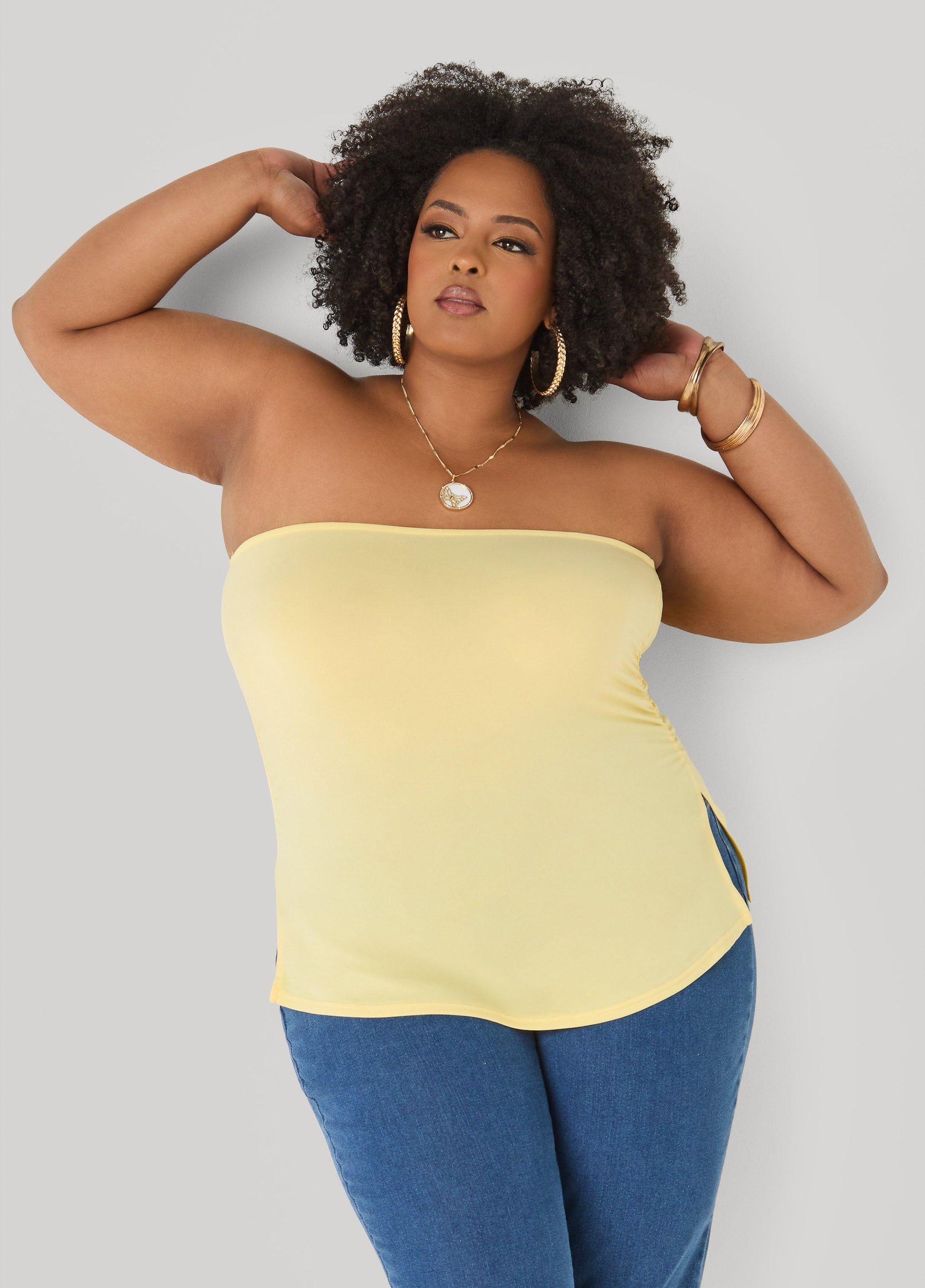 Ashley Stewart Ruched Tube Top Poinsettia