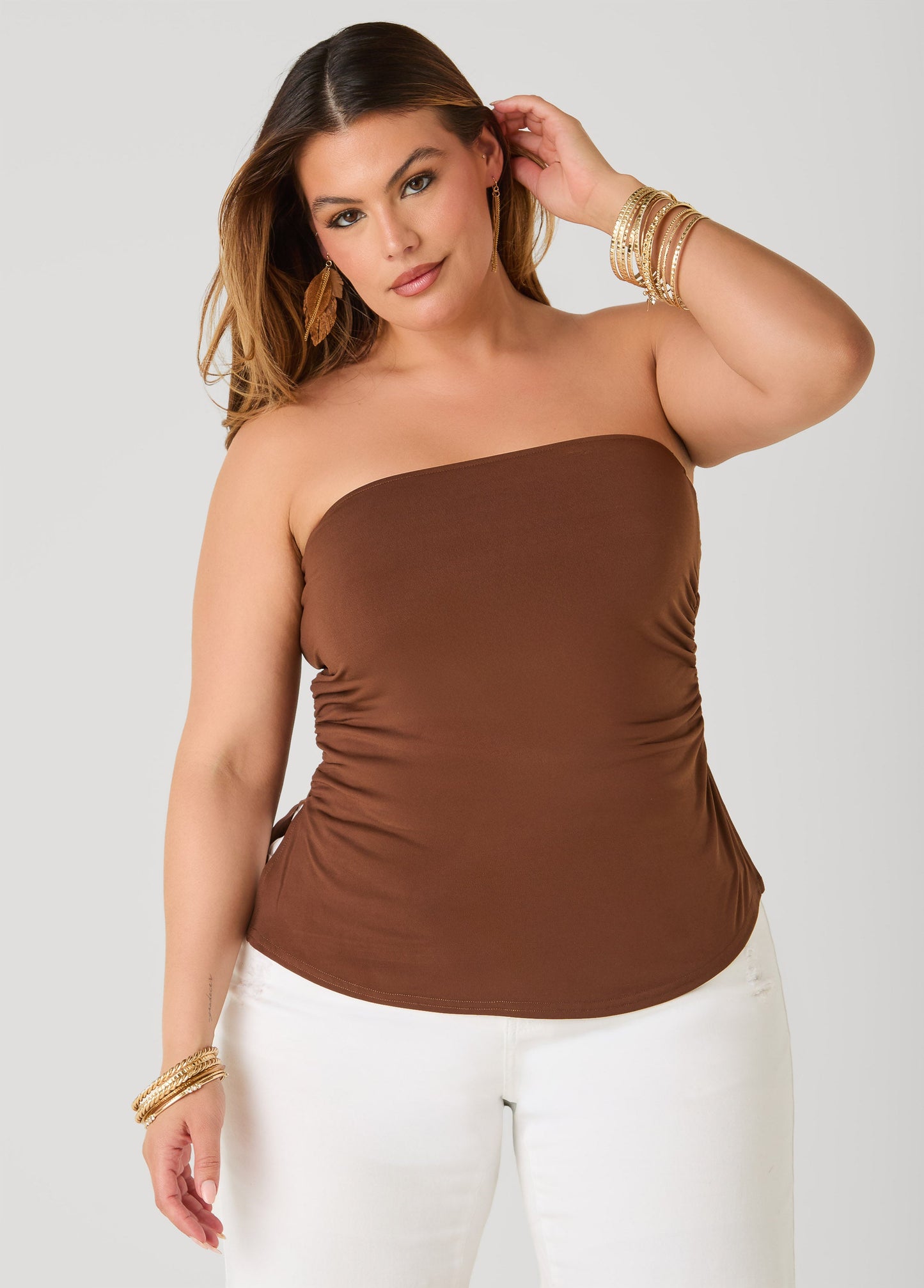 Ashley Stewart Ruched Tube Top Poinsettia