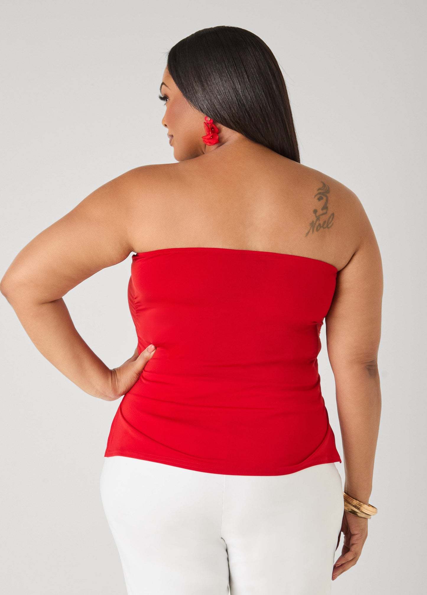 Ashley Stewart Ruched Tube Top Poinsettia