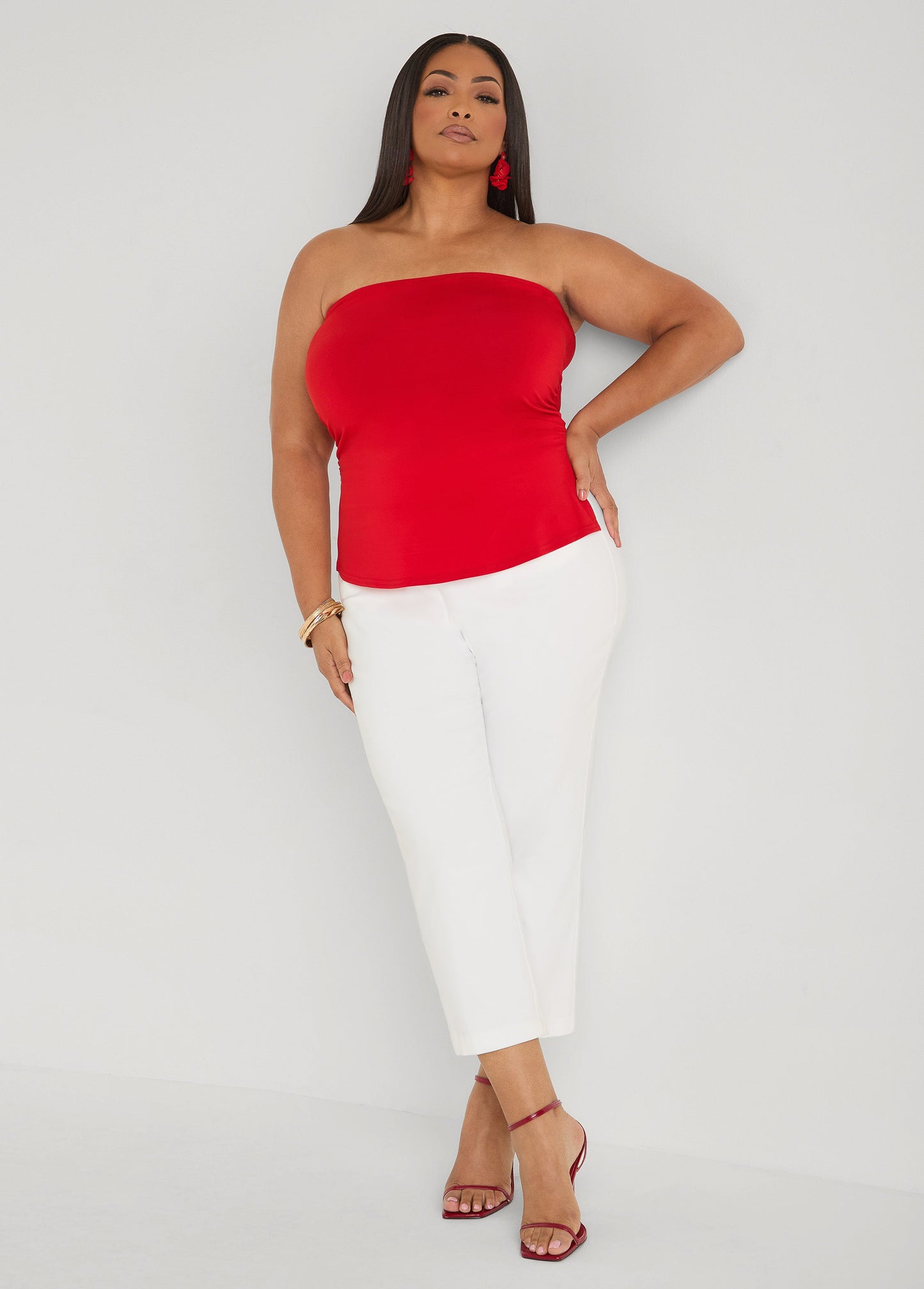 Ashley Stewart Ruched Tube Top Poinsettia